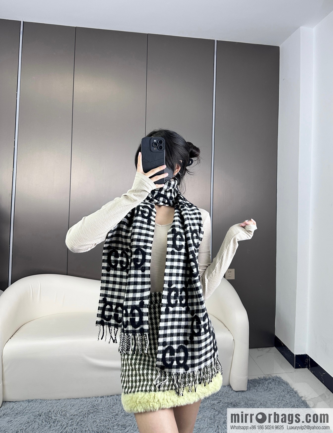 GUCCI double G jacquard cashmere long towel