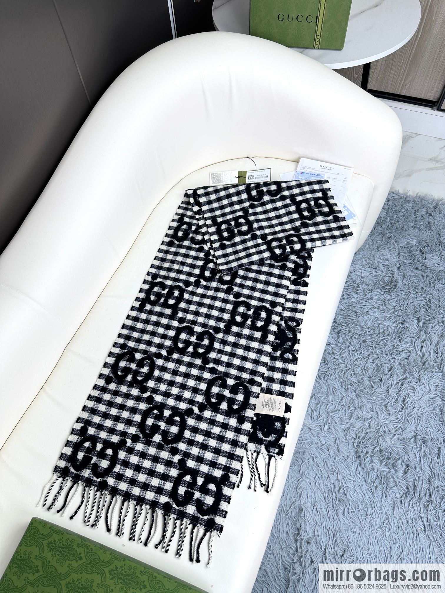 GUCCI double G jacquard cashmere long towel