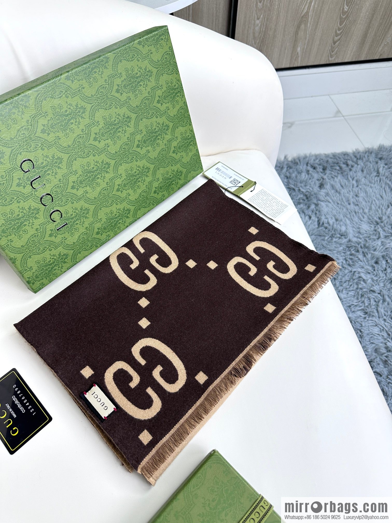 GUCCI GG accent double-sided silk cashmere scarf