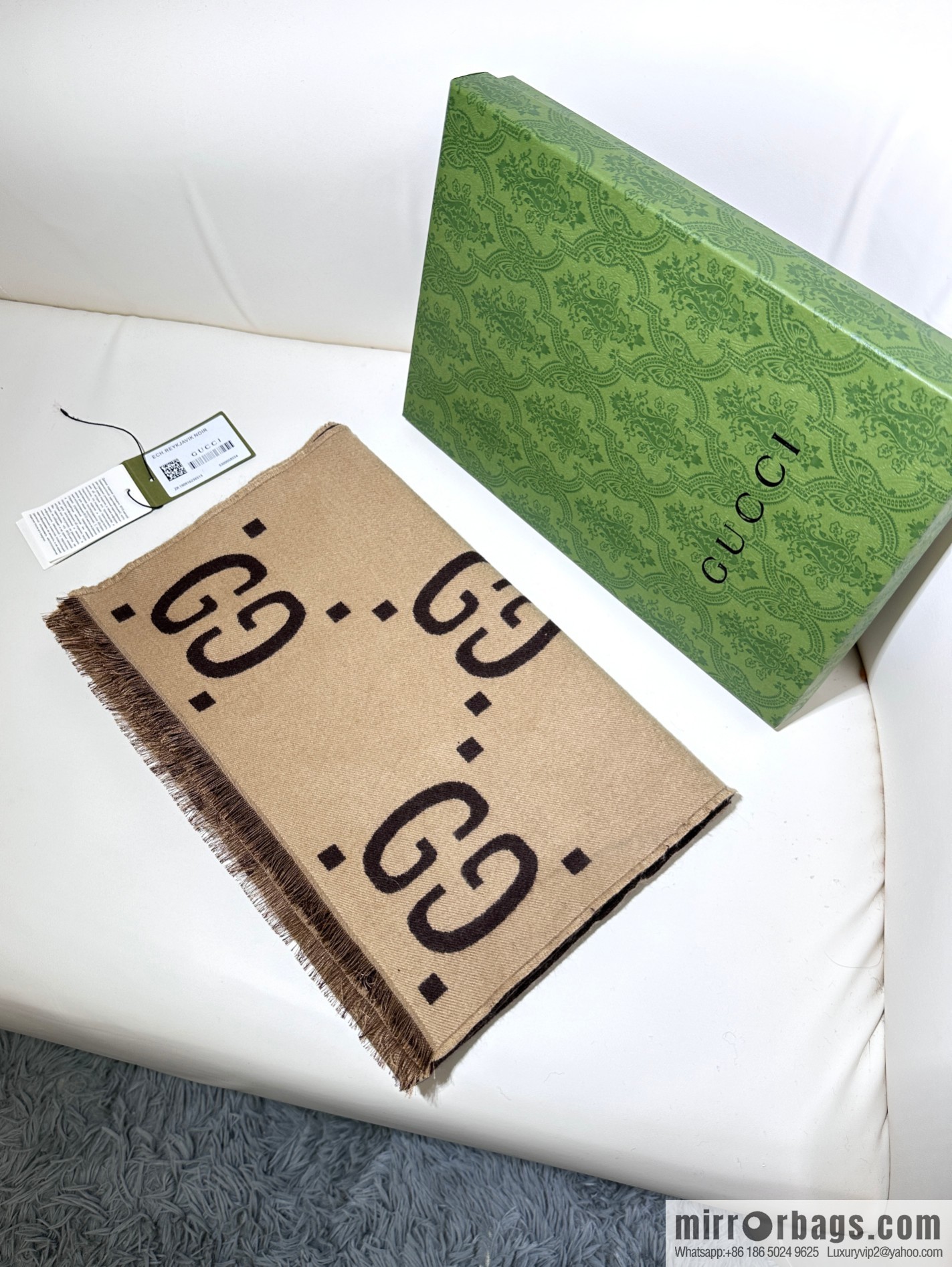 GUCCI GG accent double-sided silk cashmere scarf
