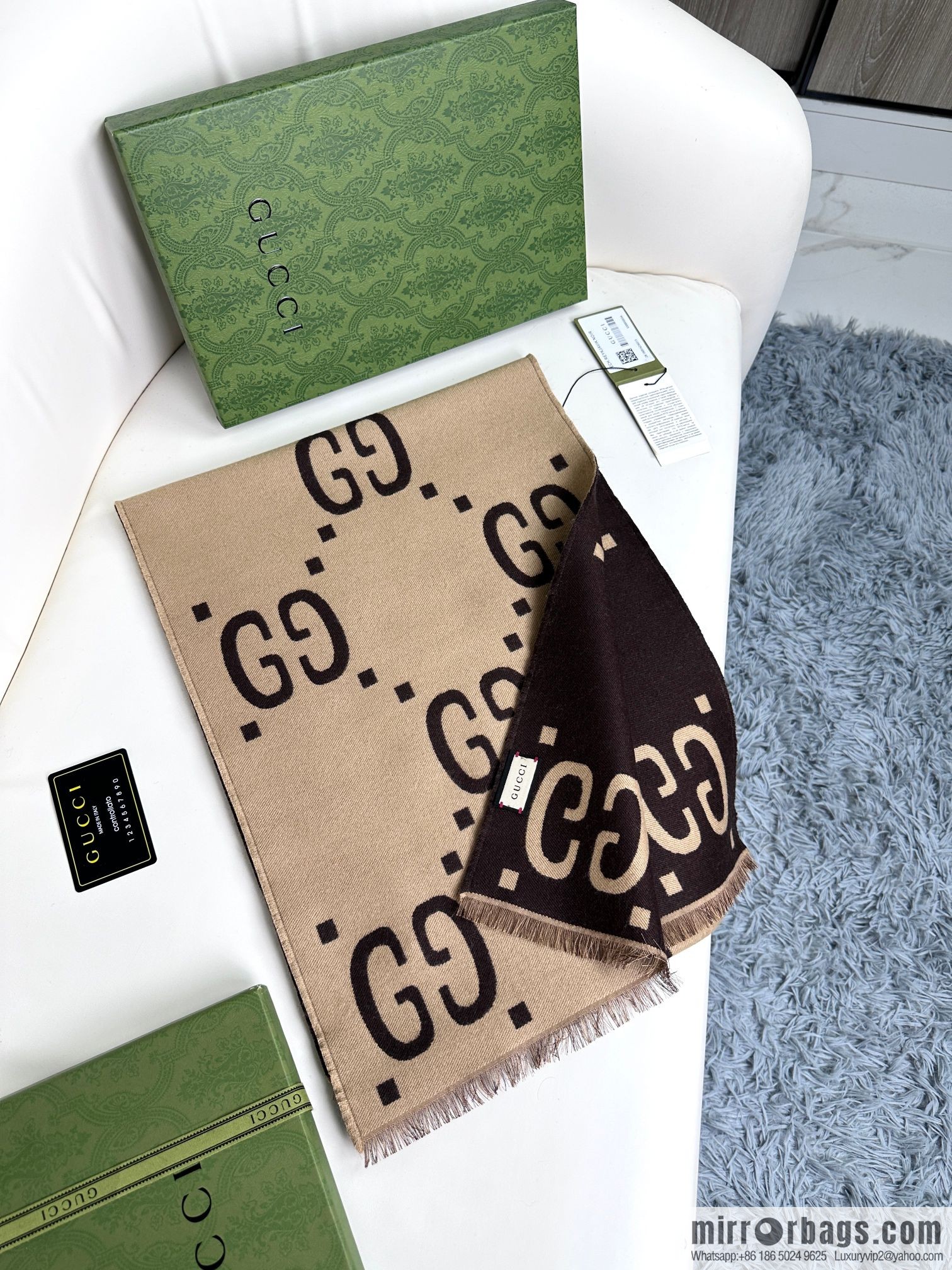 GUCCI GG accent double-sided silk cashmere scarf