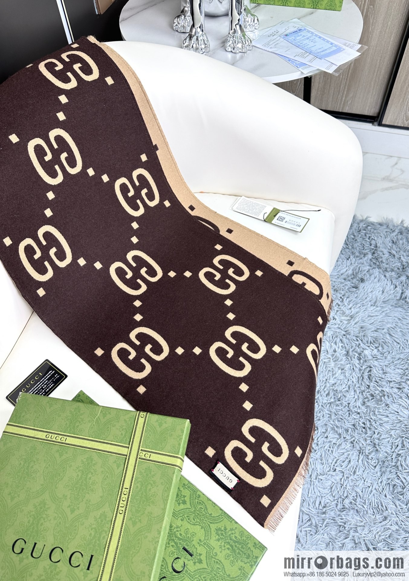 GUCCI GG accent double-sided silk cashmere scarf