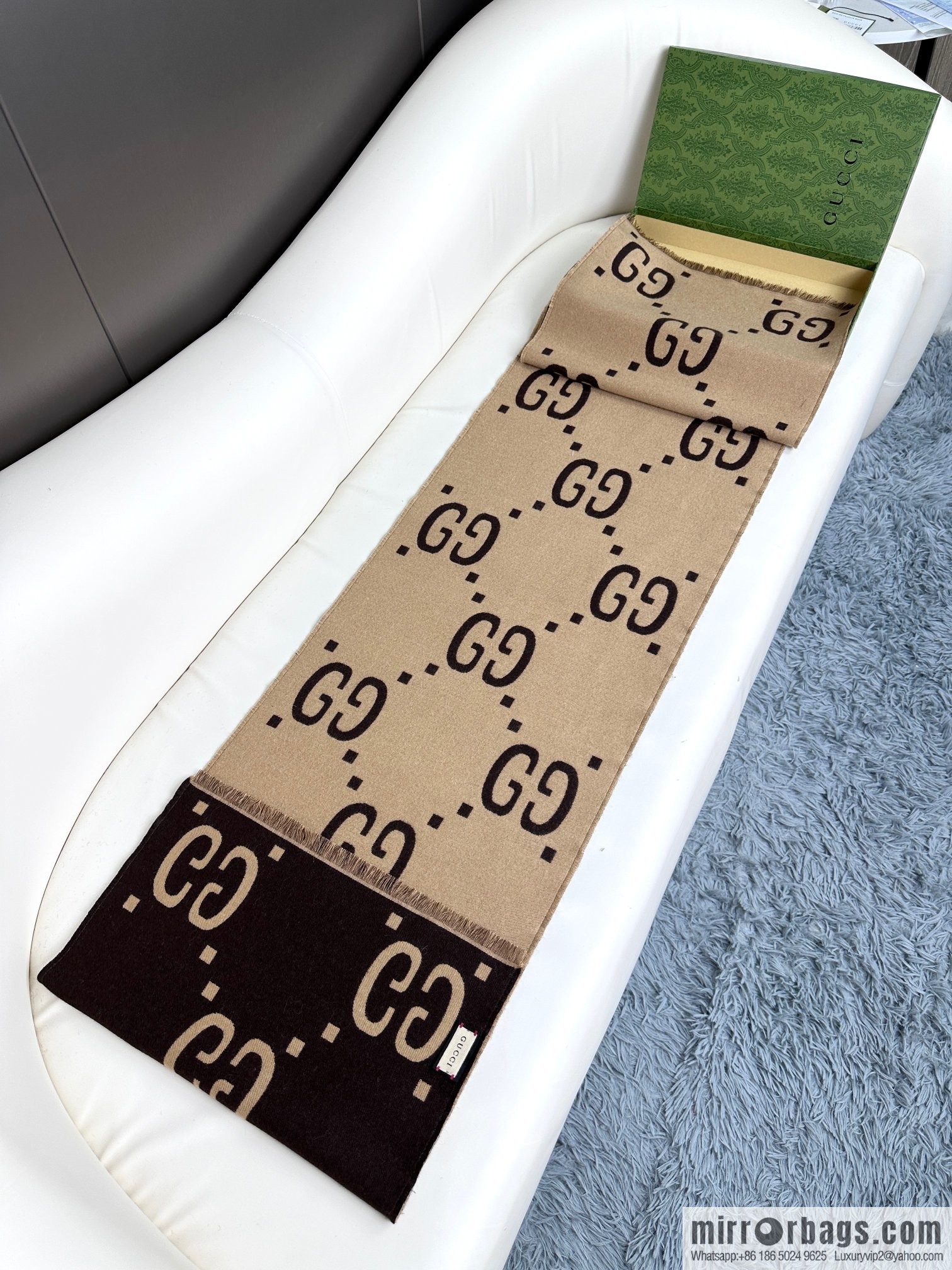 GUCCI GG accent double-sided silk cashmere scarf