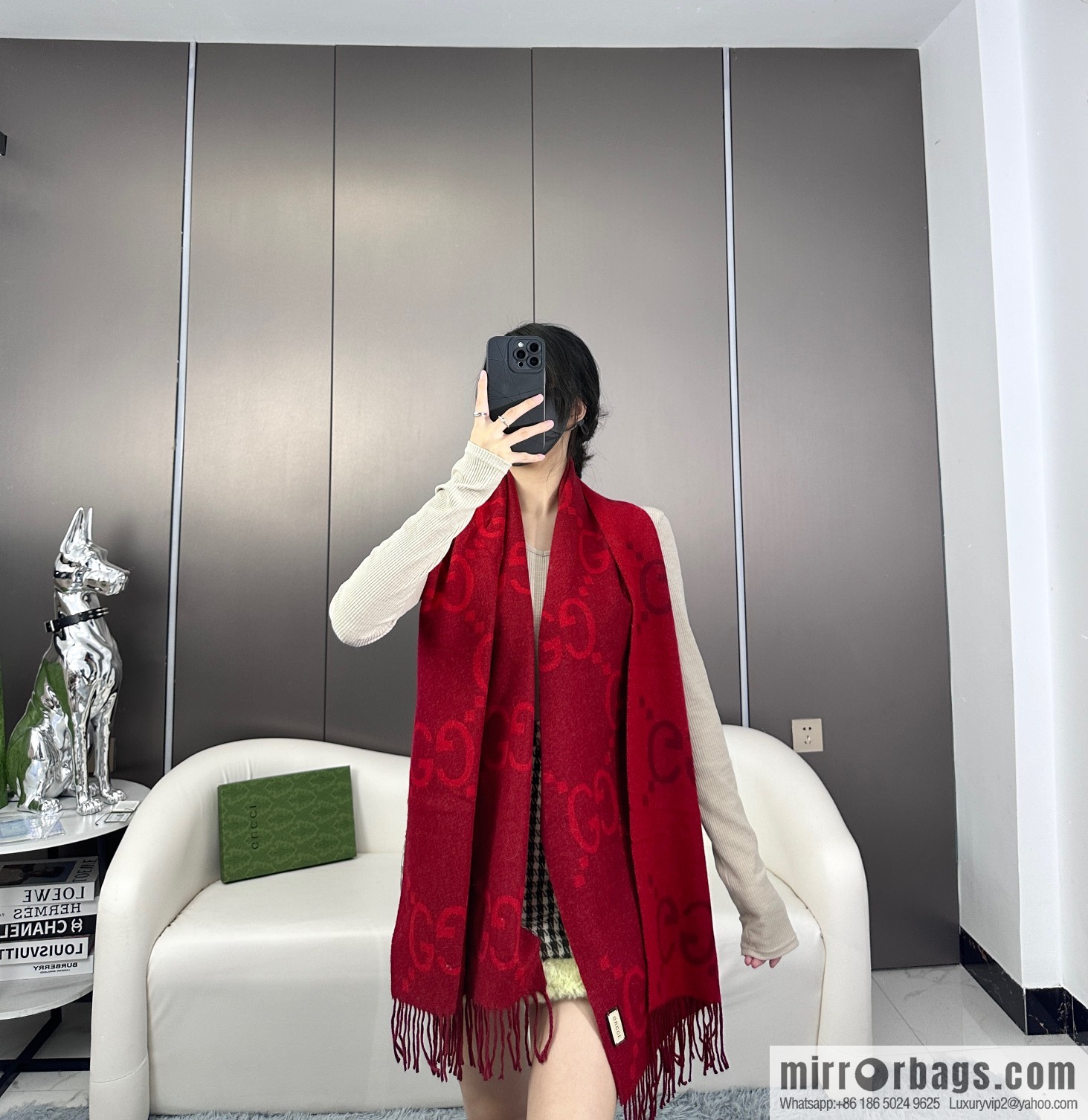 GUCCI Big G Tassel, Classic Double Big G Double Sided Jacquard Tassel Scarf