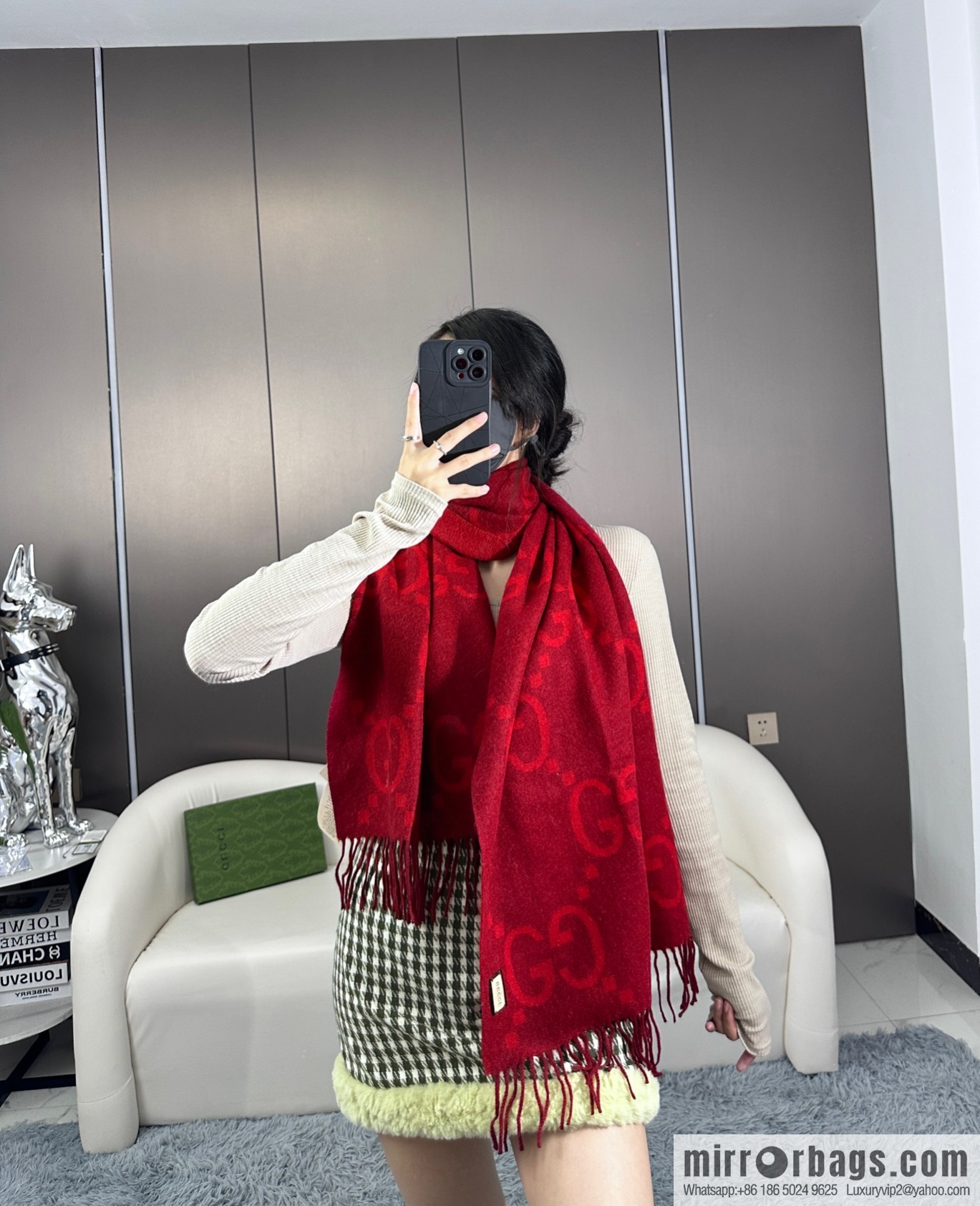GUCCI Big G Tassel, Classic Double Big G Double Sided Jacquard Tassel Scarf