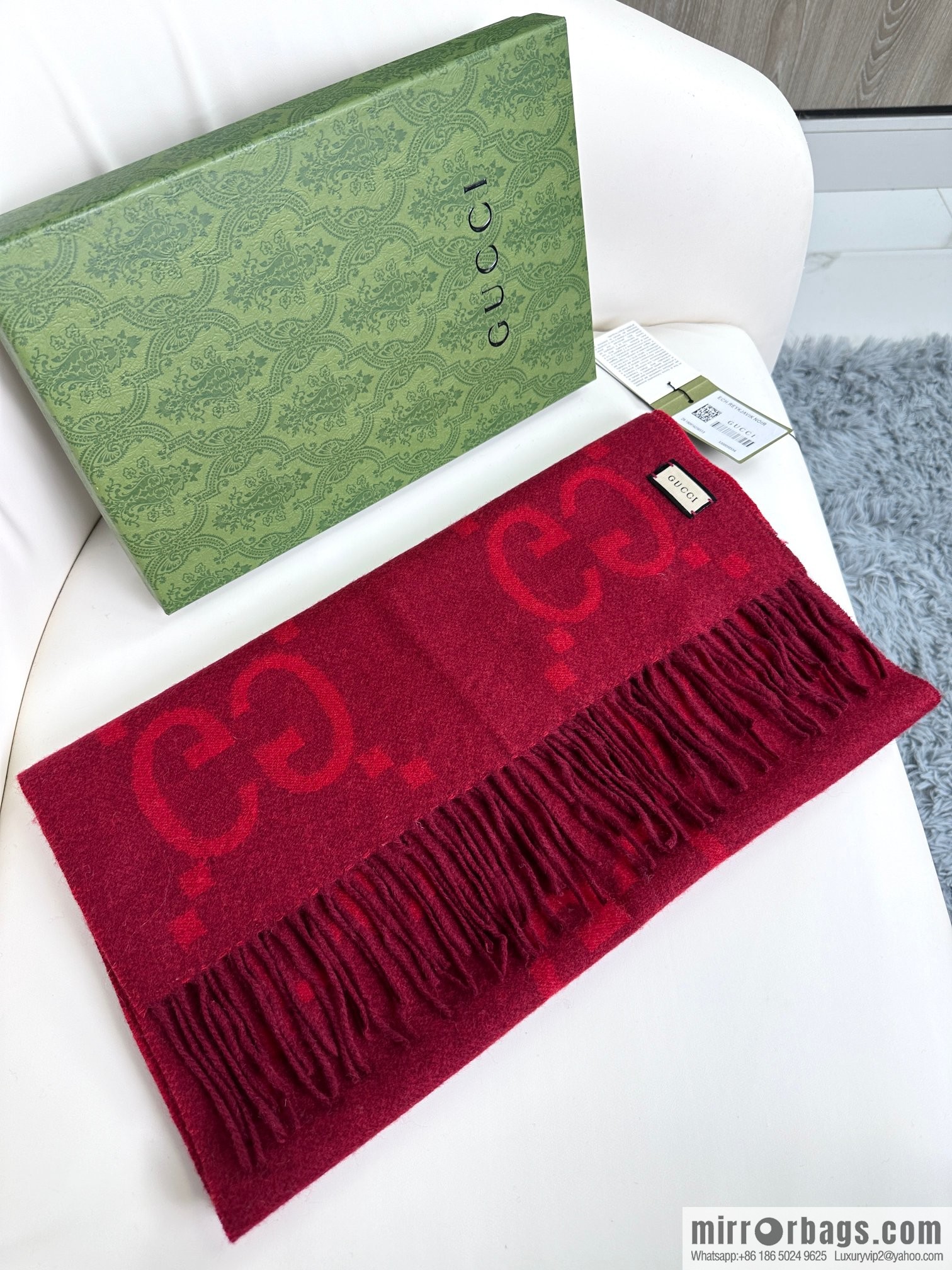 GUCCI Big G Tassel, Classic Double Big G Double Sided Jacquard Tassel Scarf