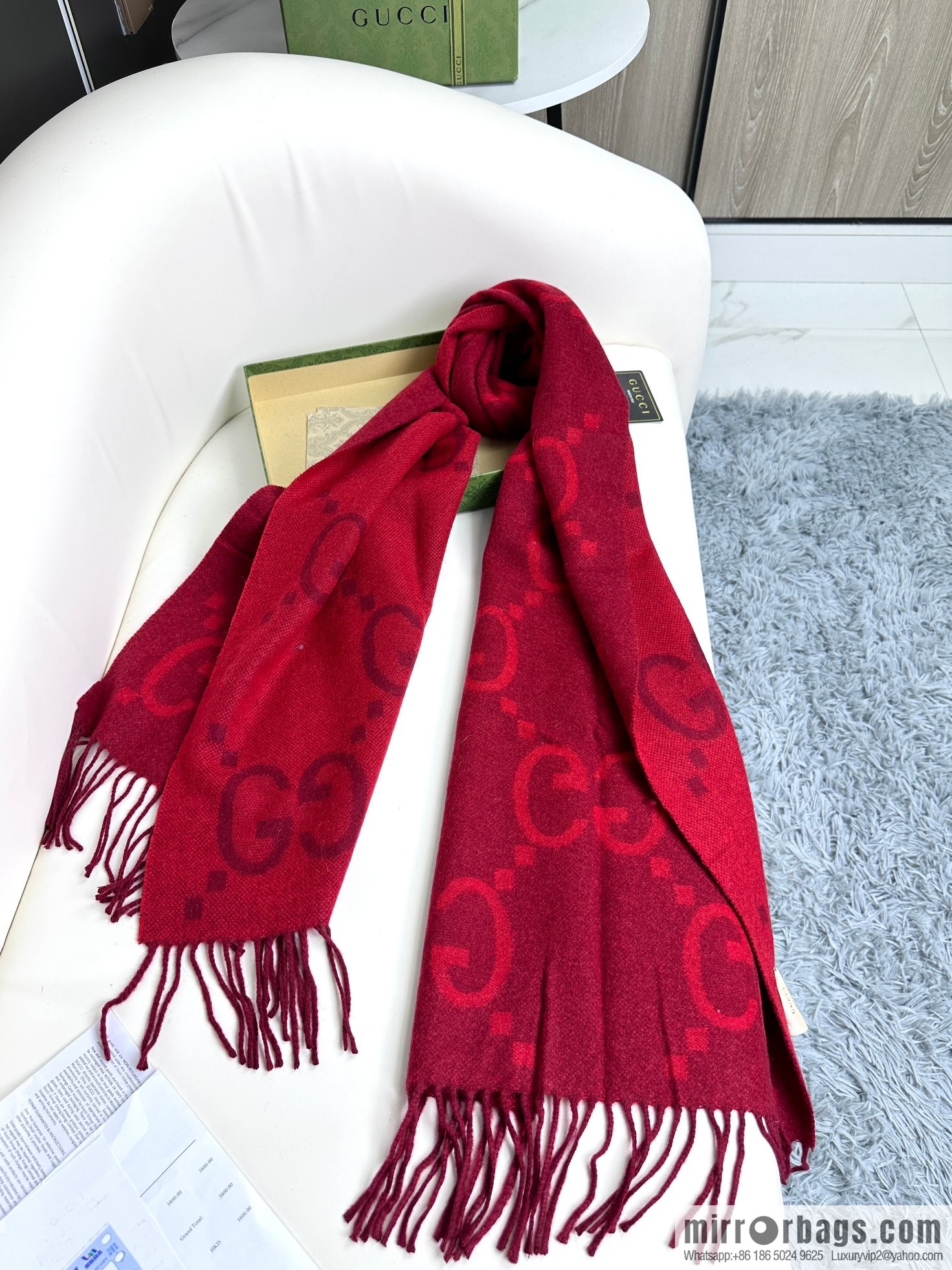 GUCCI Big G Tassel, Classic Double Big G Double Sided Jacquard Tassel Scarf