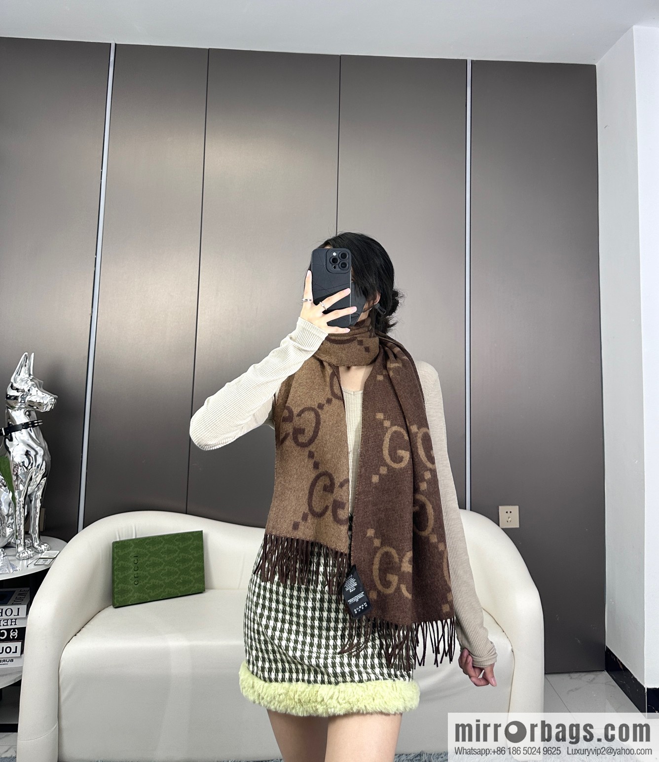 GUCCI Big G Tassel, Classic Double Big G Double Sided Jacquard Tassel Scarf