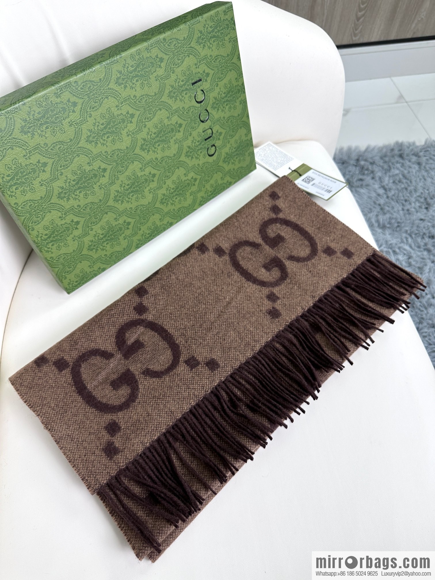 GUCCI Big G Tassel, Classic Double Big G Double Sided Jacquard Tassel Scarf
