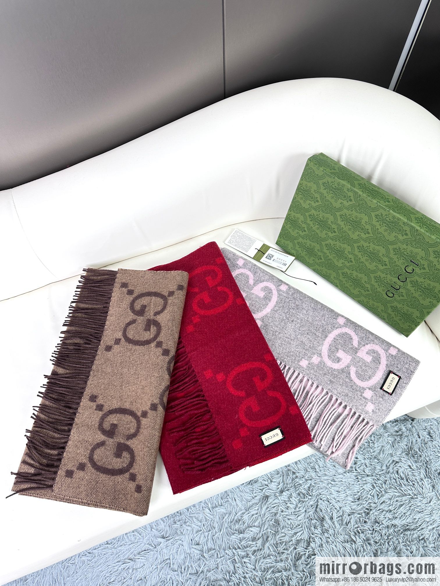 GUCCI Big G Tassel, Classic Double Big G Double Sided Jacquard Tassel Scarf