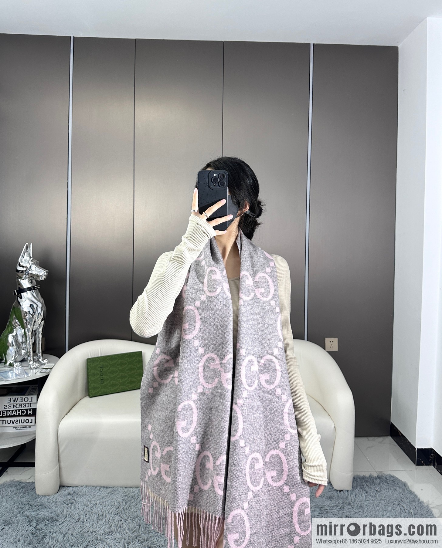 GUCCI Big G Tassel, Classic Double Big G Double Sided Jacquard Tassel Scarf