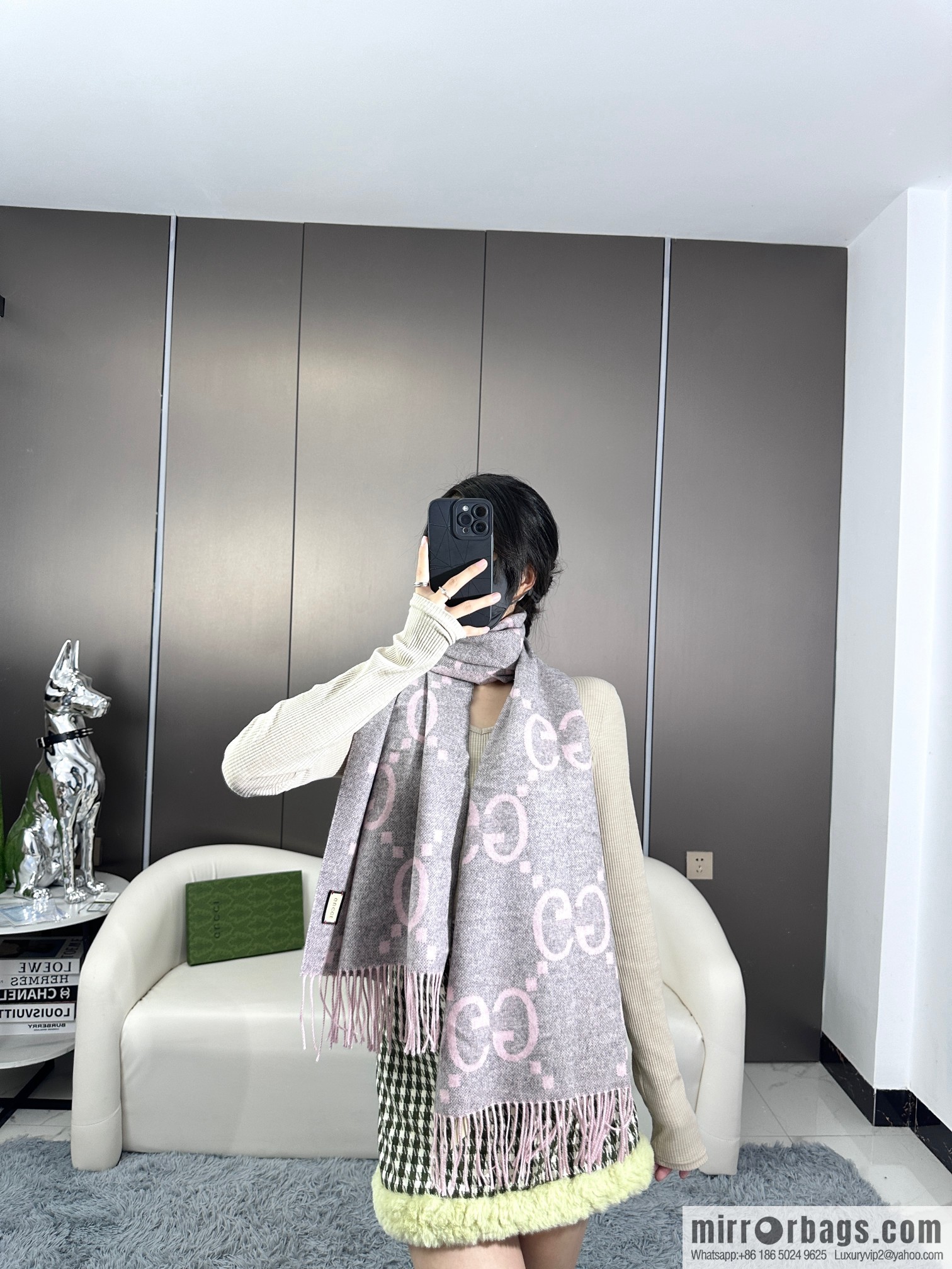 GUCCI Big G Tassel, Classic Double Big G Double Sided Jacquard Tassel Scarf