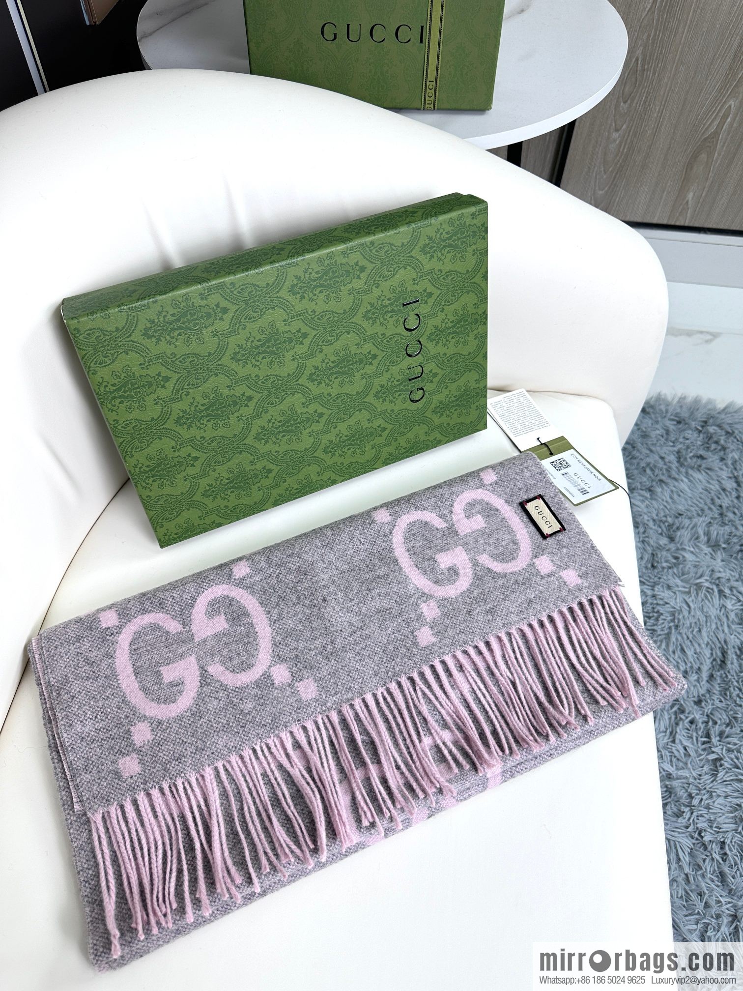 GUCCI Big G Tassel, Classic Double Big G Double Sided Jacquard Tassel Scarf
