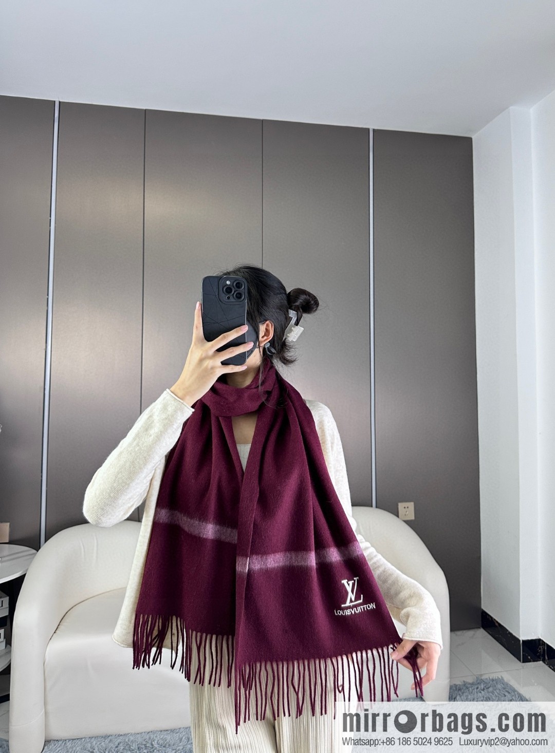 LV embroidery classic plain design scarf