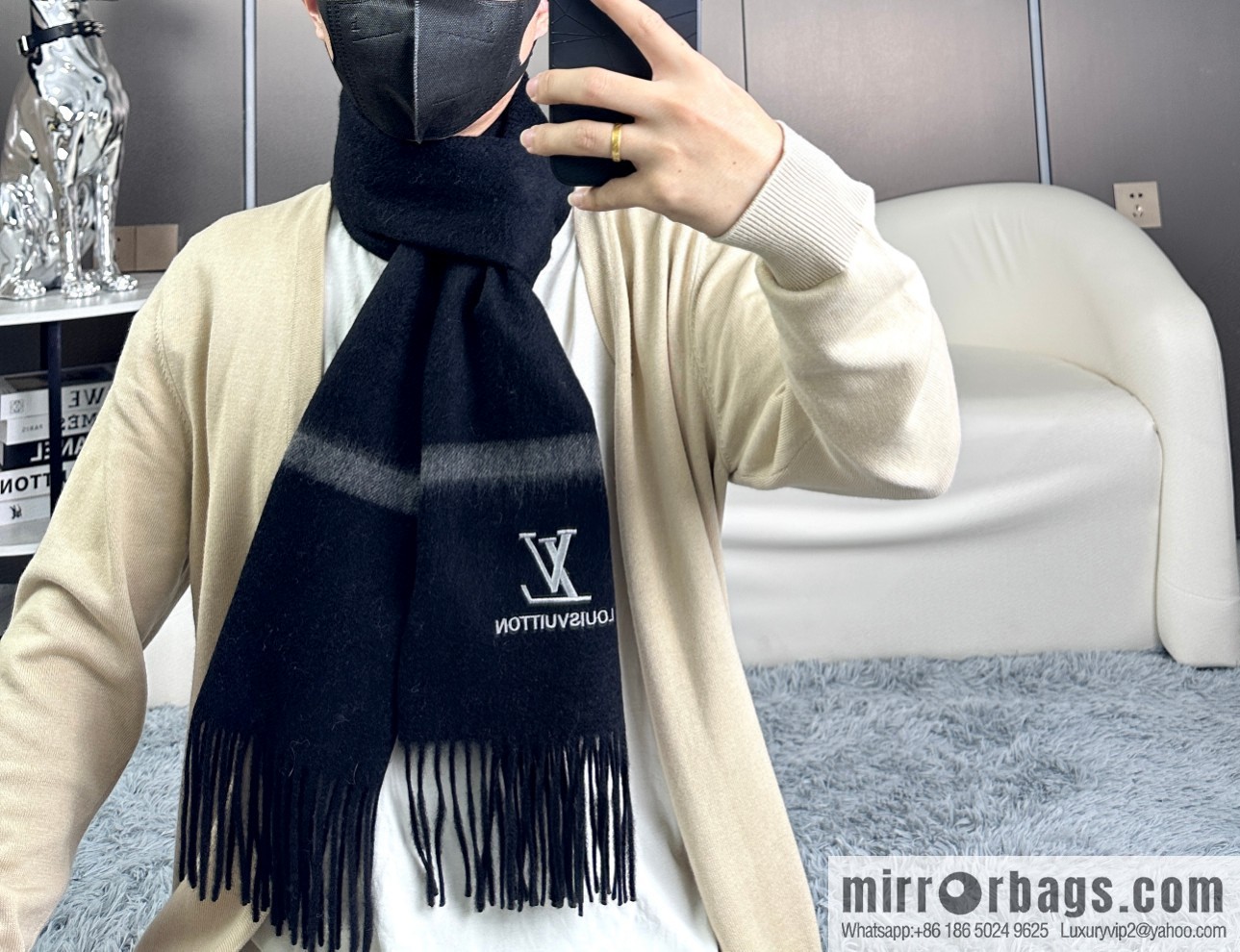 LV embroidery classic plain design scarf