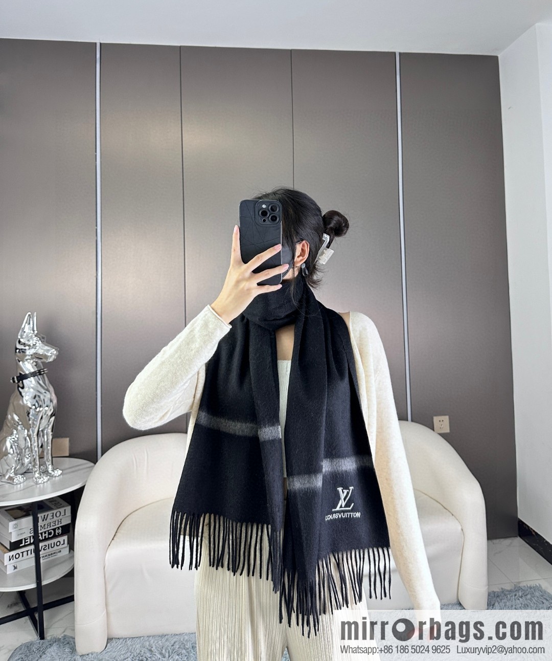 LV embroidery classic plain design scarf