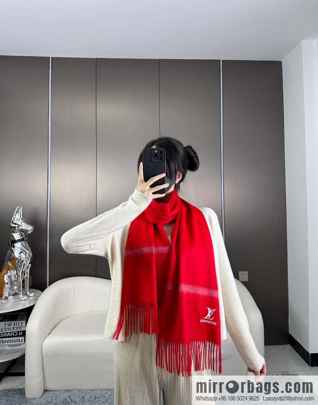 LV embroidery classic plain design scarf