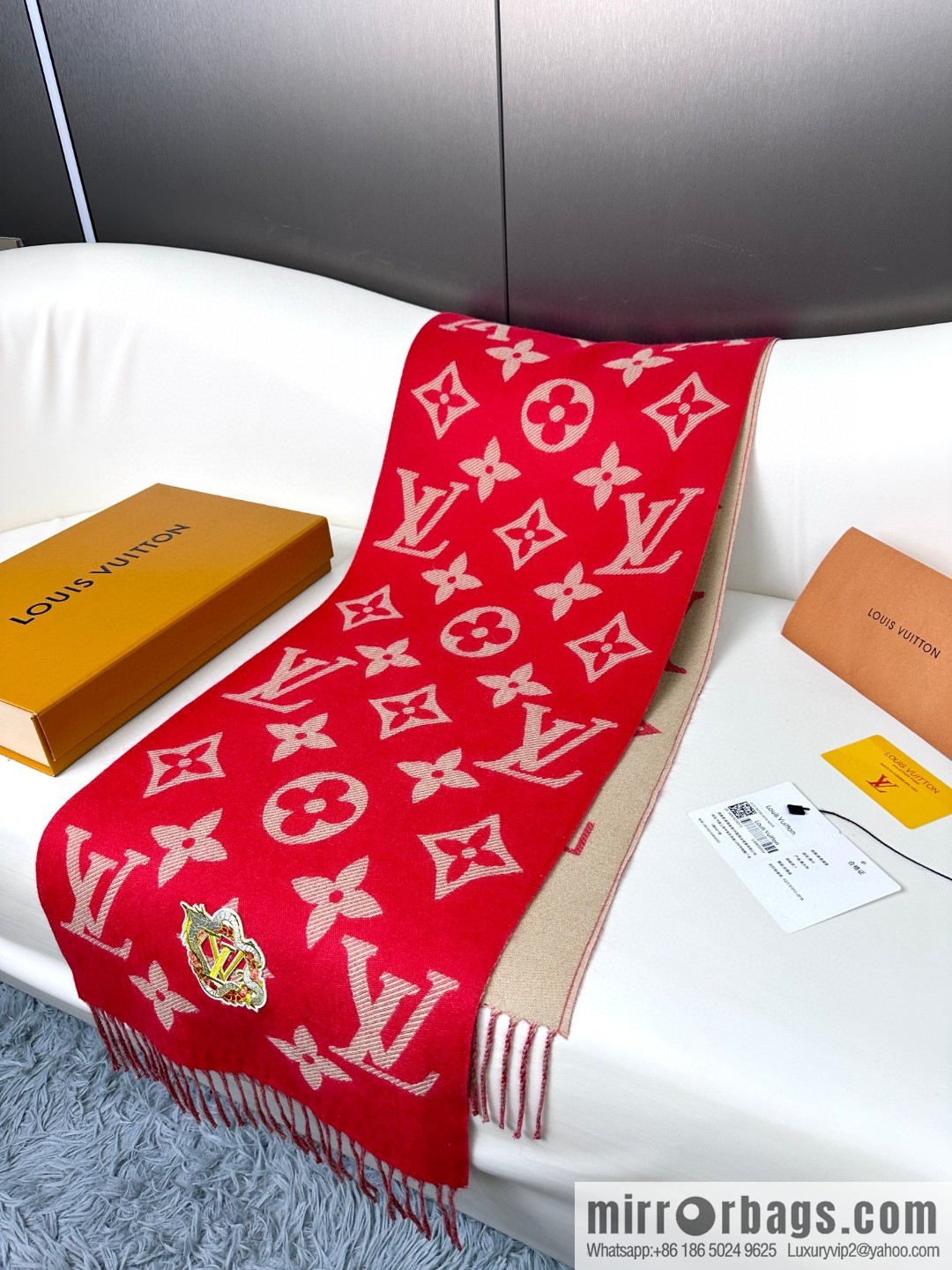 LV Year of the Dragon Limited Edition, Embroidered Labeled Sheep Wool Scarf M79522