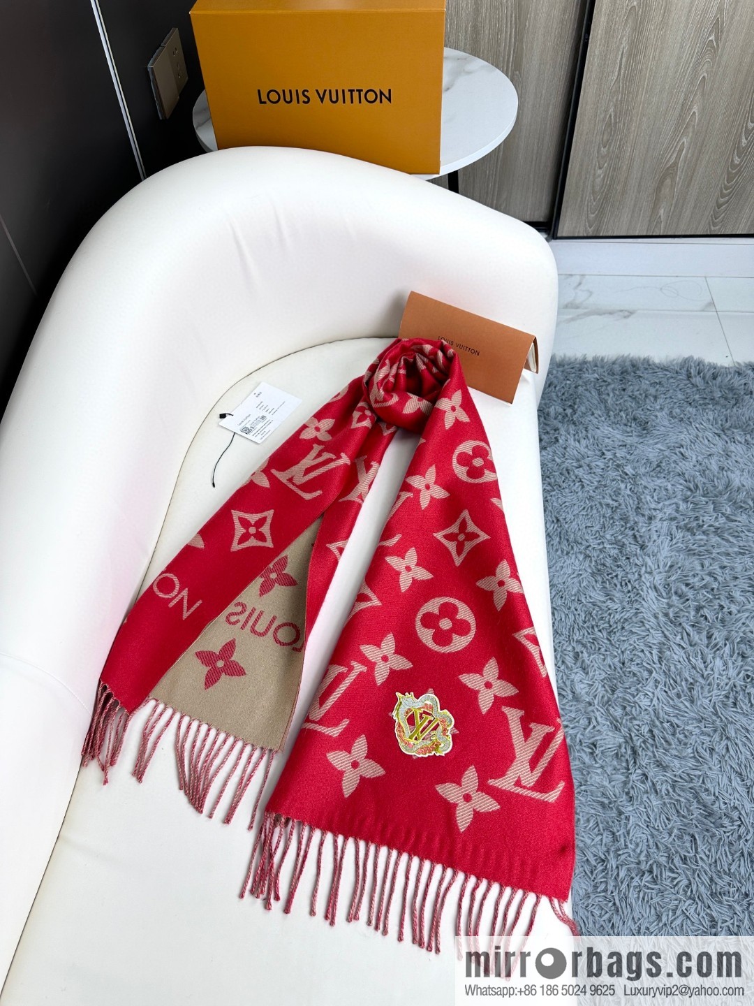 LV Year of the Dragon Limited Edition, Embroidered Labeled Sheep Wool Scarf M79522