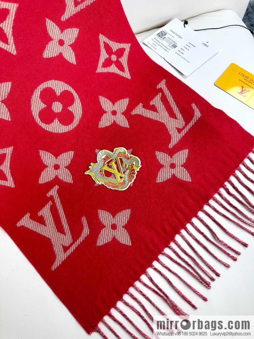 LV Year of the Dragon Limited Edition, Embroidered Labeled Sheep Wool Scarf M79522