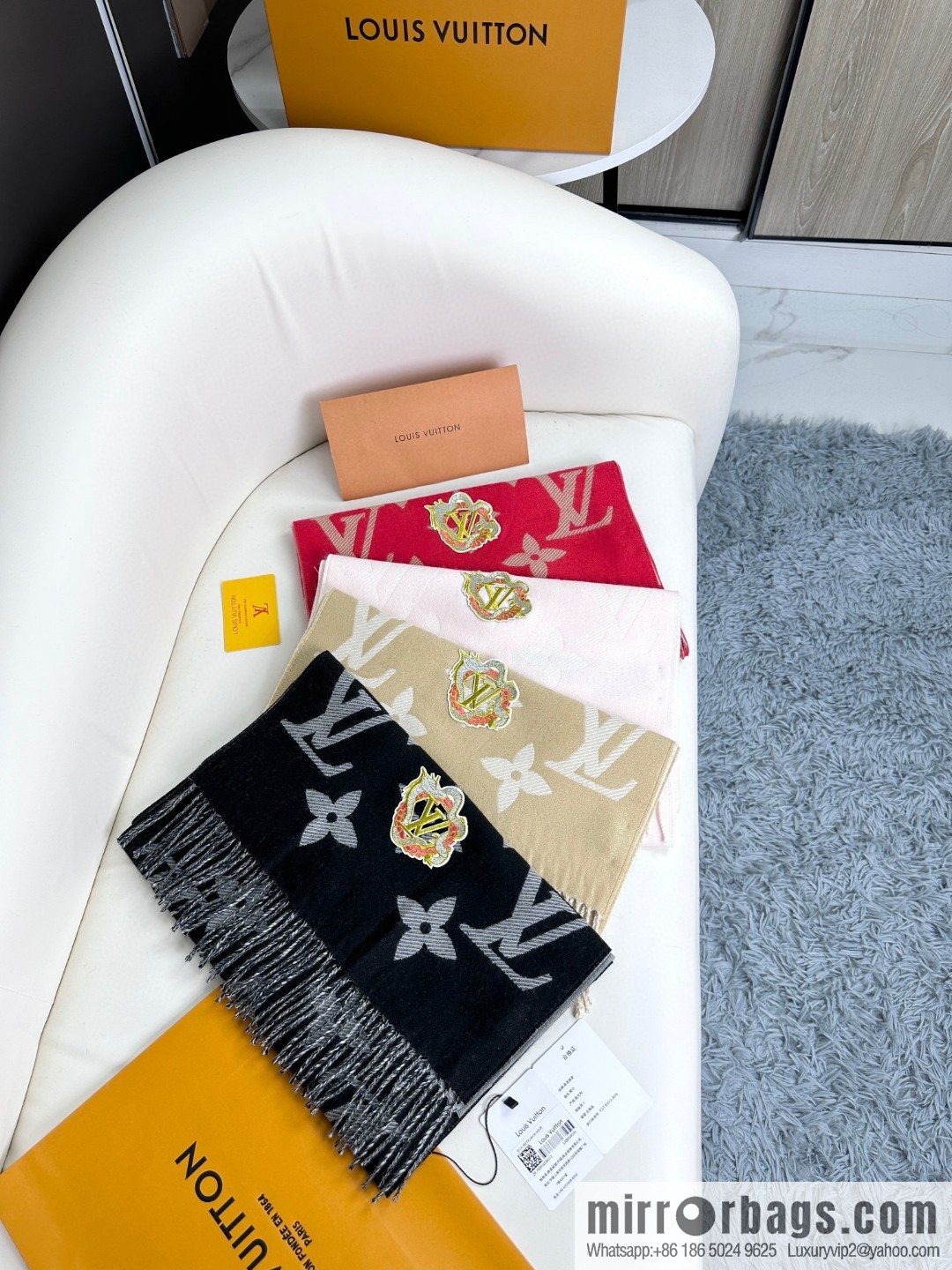 LV Year of the Dragon Limited Edition, Embroidered Labeled Sheep Wool Scarf M79522