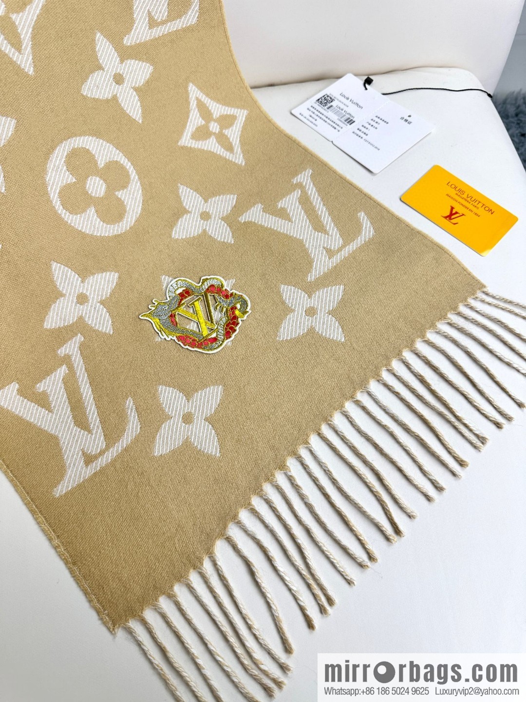 LV Year of the Dragon Limited Edition, Embroidered Labeled Sheep Wool Scarf M79522