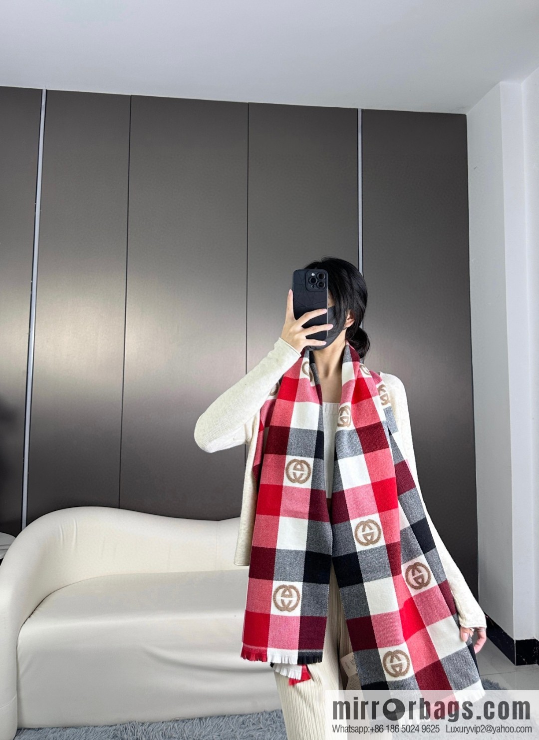 GUCCI GG logo plaid towel
