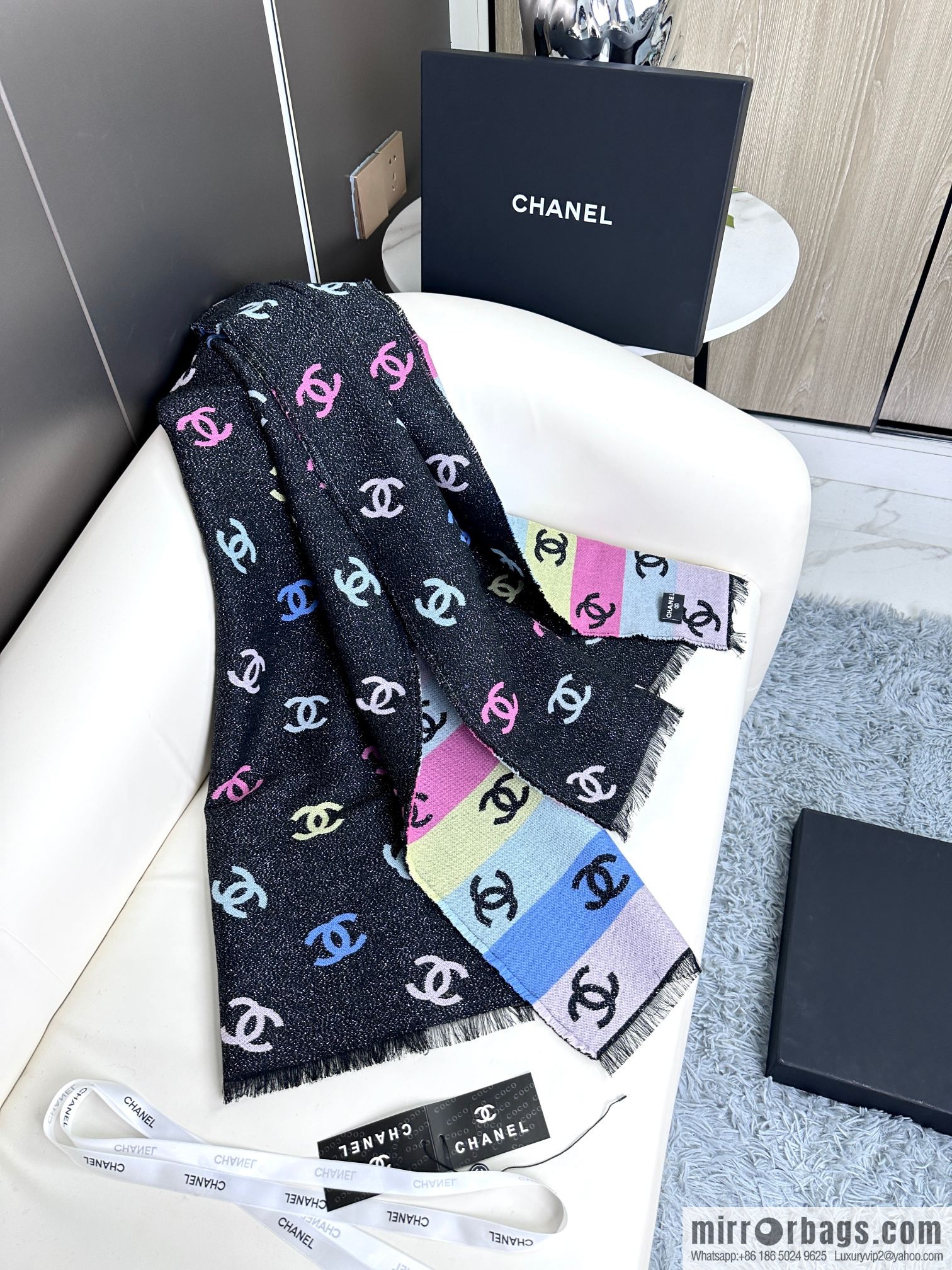 CHANEL 24C color logo scarf