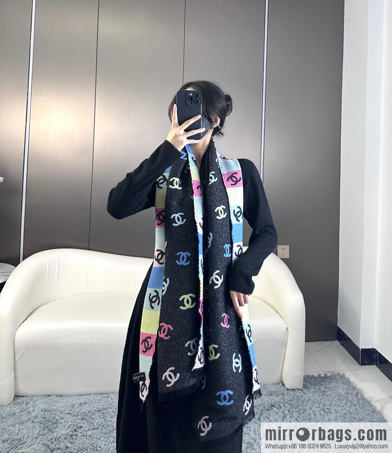 CHANEL 24C color logo scarf