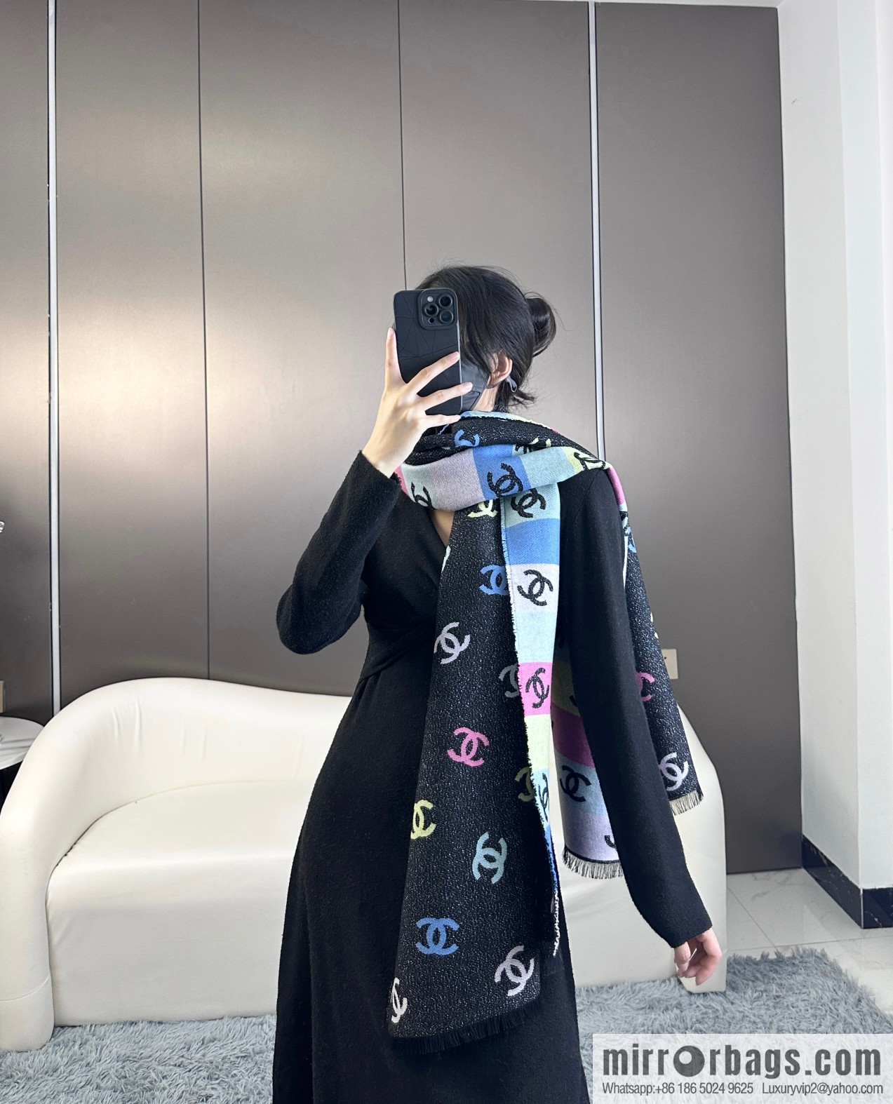 CHANEL 24C color logo scarf