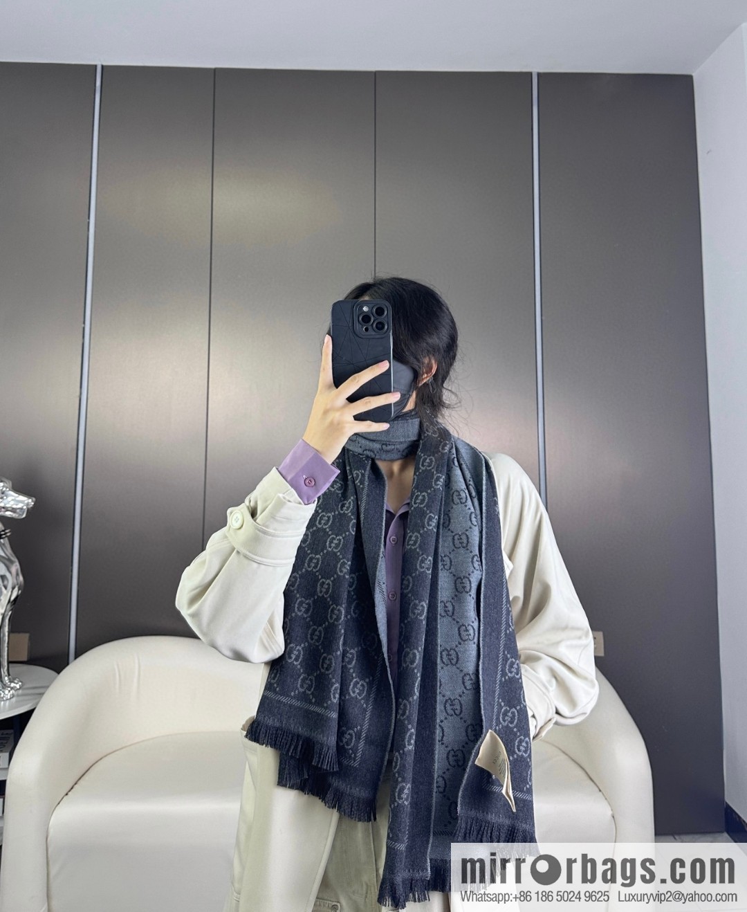 GUCCI double-sided jacquard scarf shawl