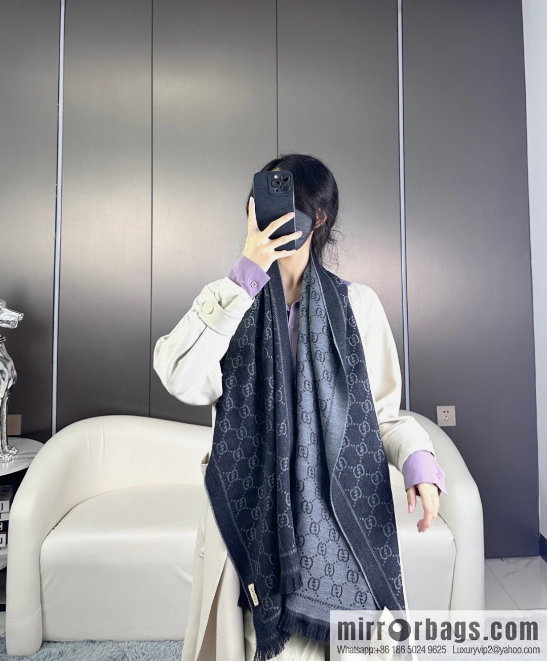 GUCCI double-sided jacquard scarf shawl