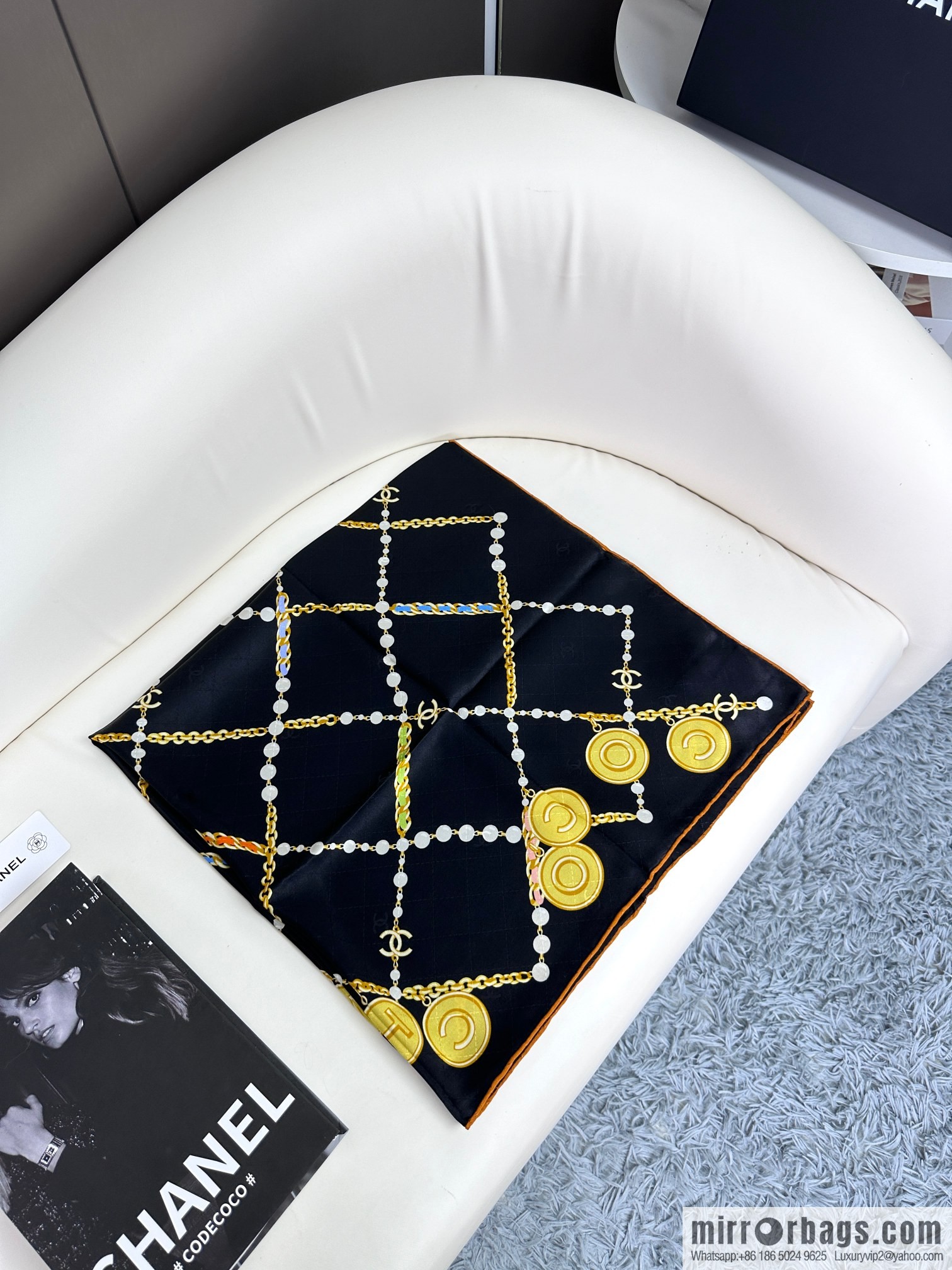 CHANEL Xiaoxiang pearl dark pattern jacquard 90 silk square towel