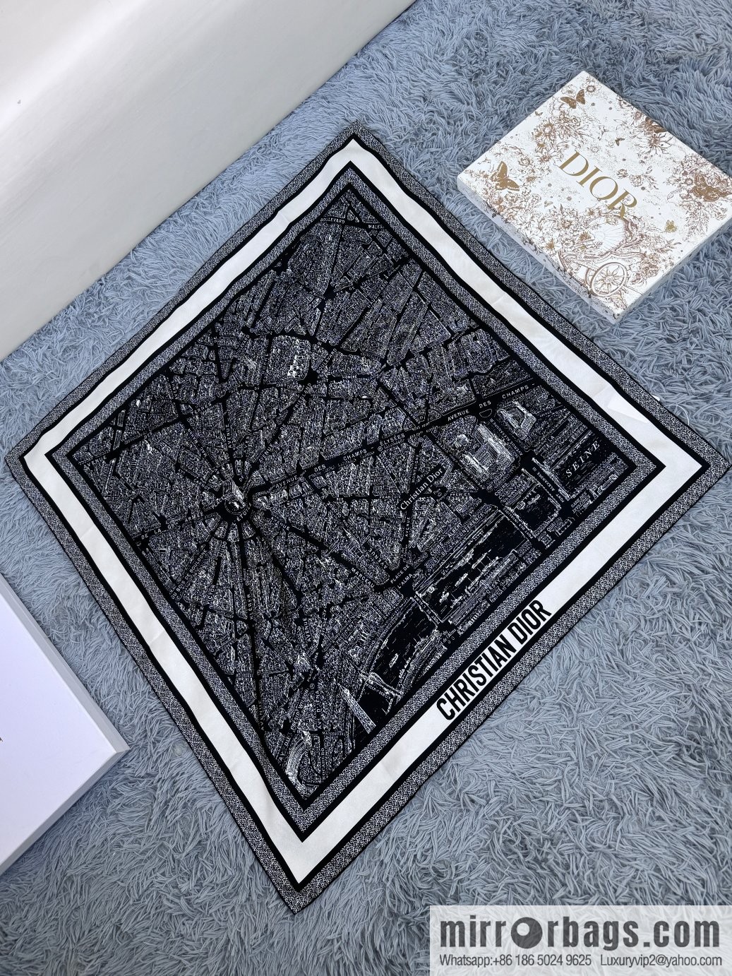 DIOR Paris map C D logo Jacquard strip pattern silk scarf