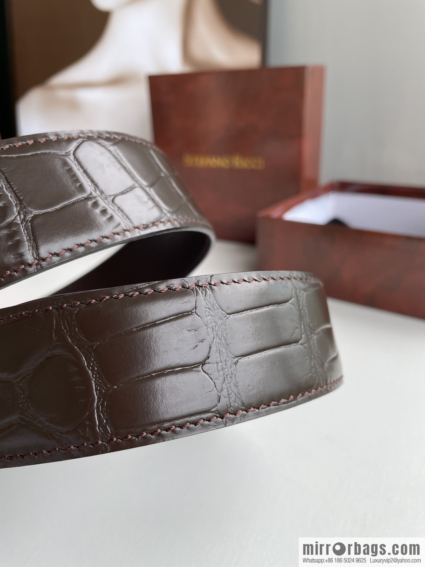STEFANO RICCI Stephen Raunich Counter Stainless Steel Eagle Head Double Ring Inlaid Diamond Embellished Buckle 3.8cm First Layer Cowhide Fine Imitation Crocodile Leather Belt