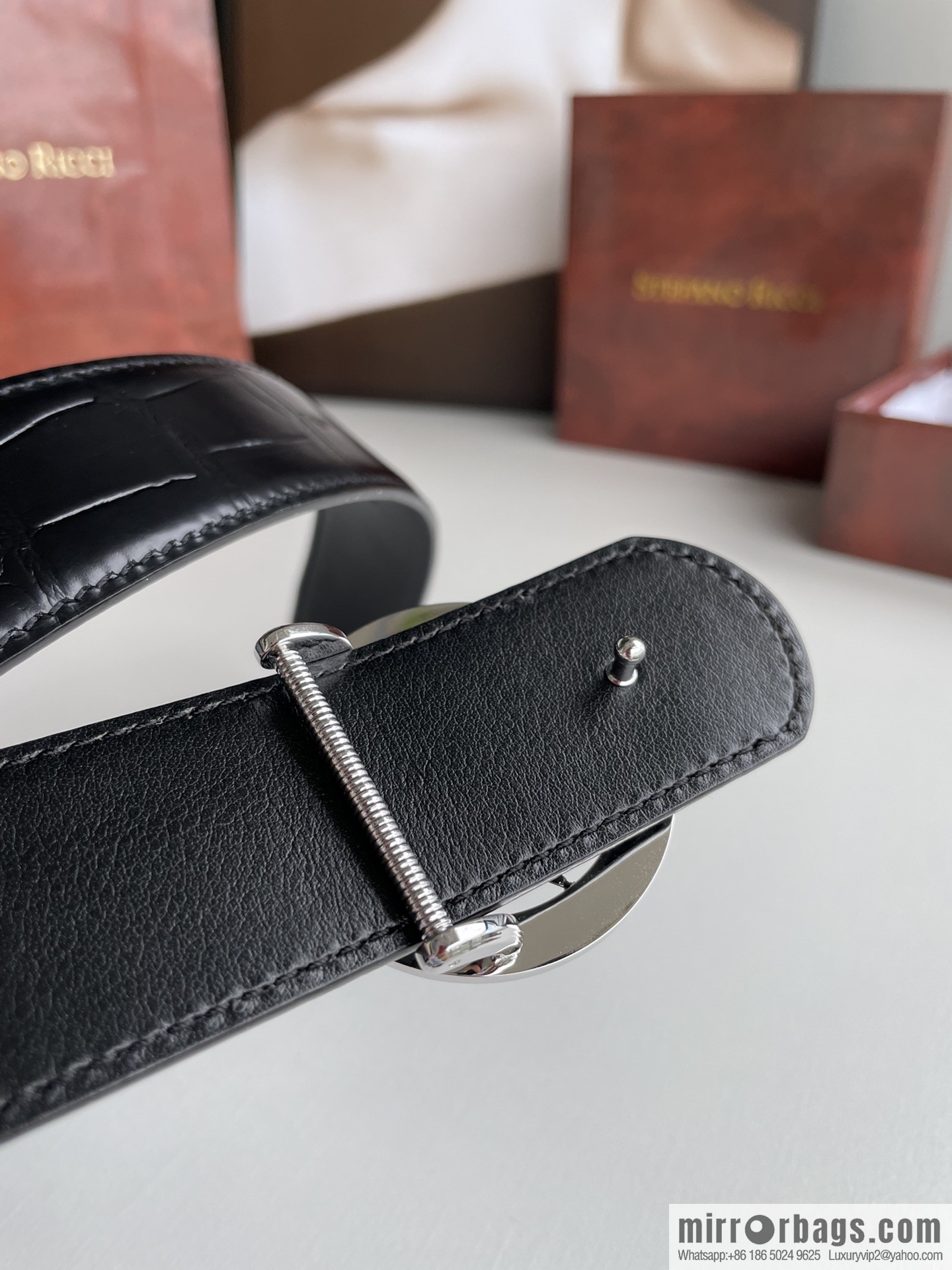 STEFANO RICCI Stephen Raunich Counter Stainless Steel Eagle Head Double Ring Inlaid Diamond Embellished Buckle 3.8cm First Layer Cowhide Fine Imitation Crocodile Leather Belt