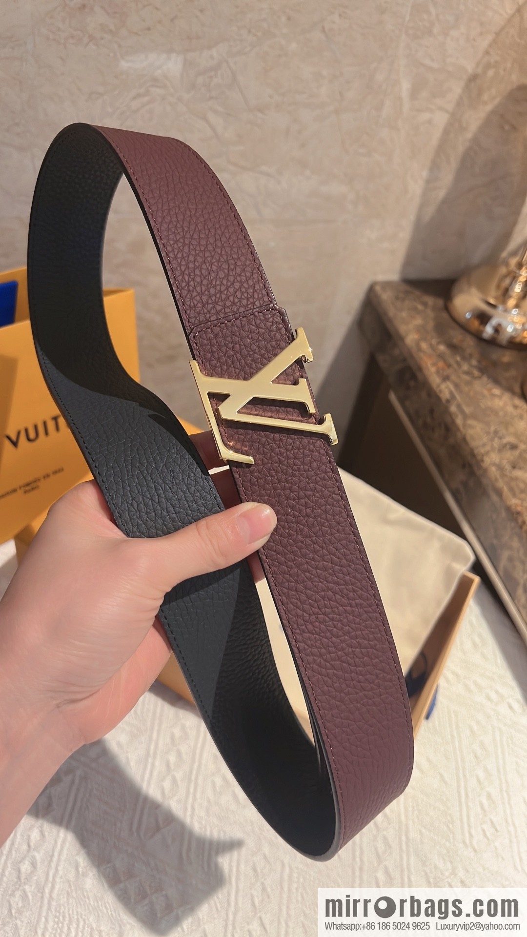 LOUIS VUITTON Louis Vuitton counter hanging buckle double-sided lychee lychee black/khaki double-sided men's belt