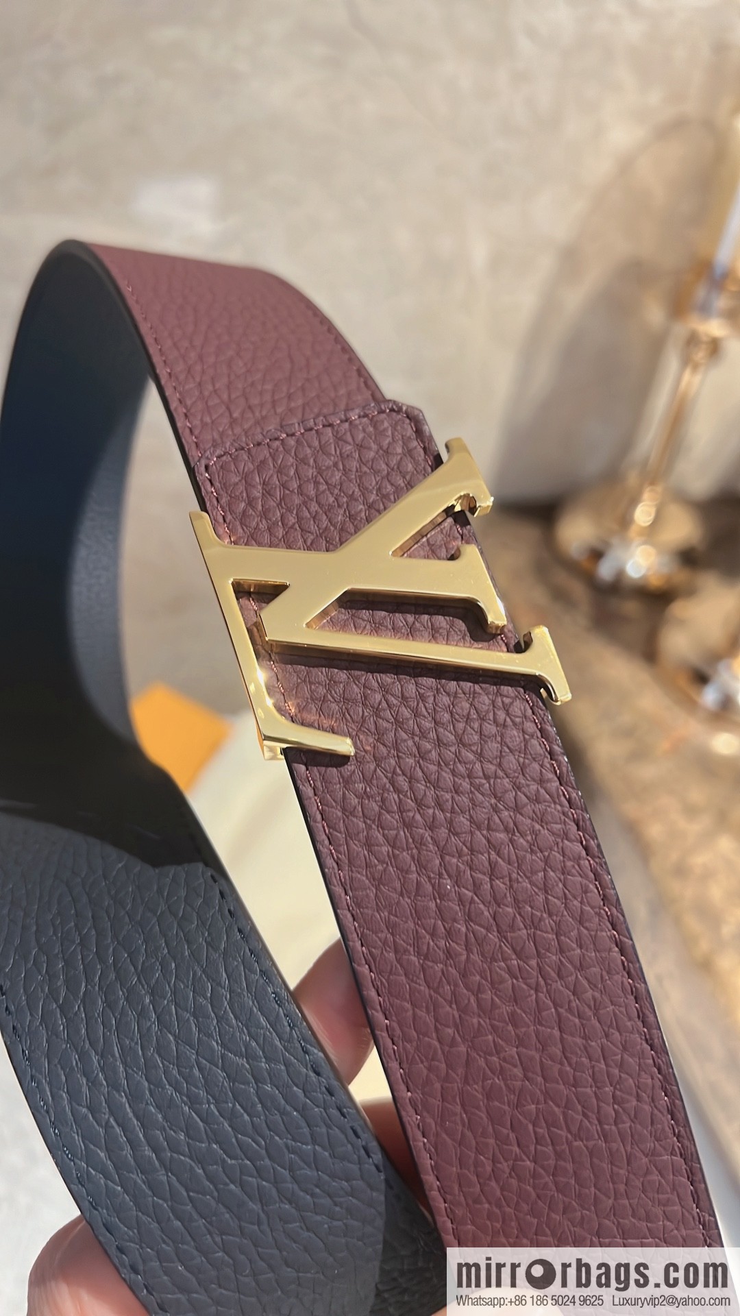 LOUIS VUITTON Louis Vuitton counter hanging buckle double-sided lychee lychee black/khaki double-sided men's belt