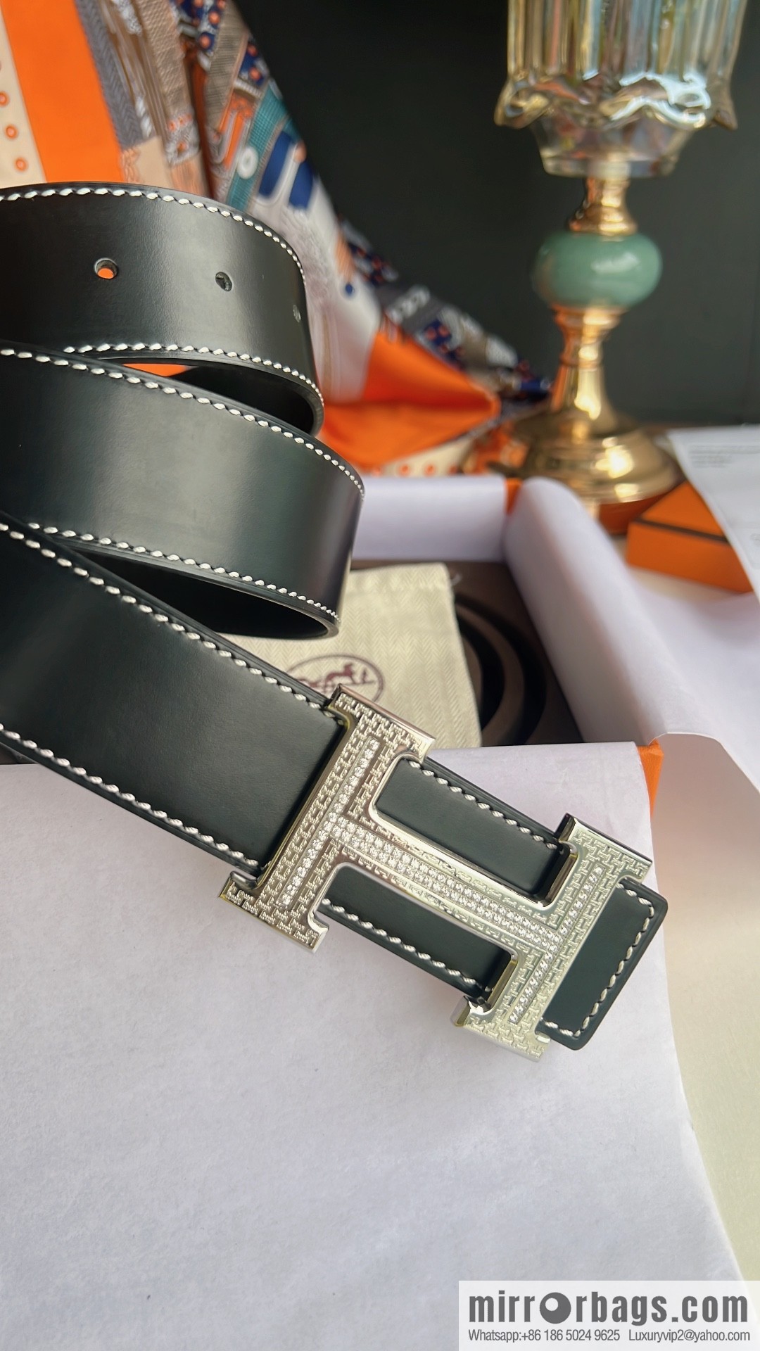 Hermes Hermes, using selected imported cowhide inlaid diamonds 3.8cm men's belt