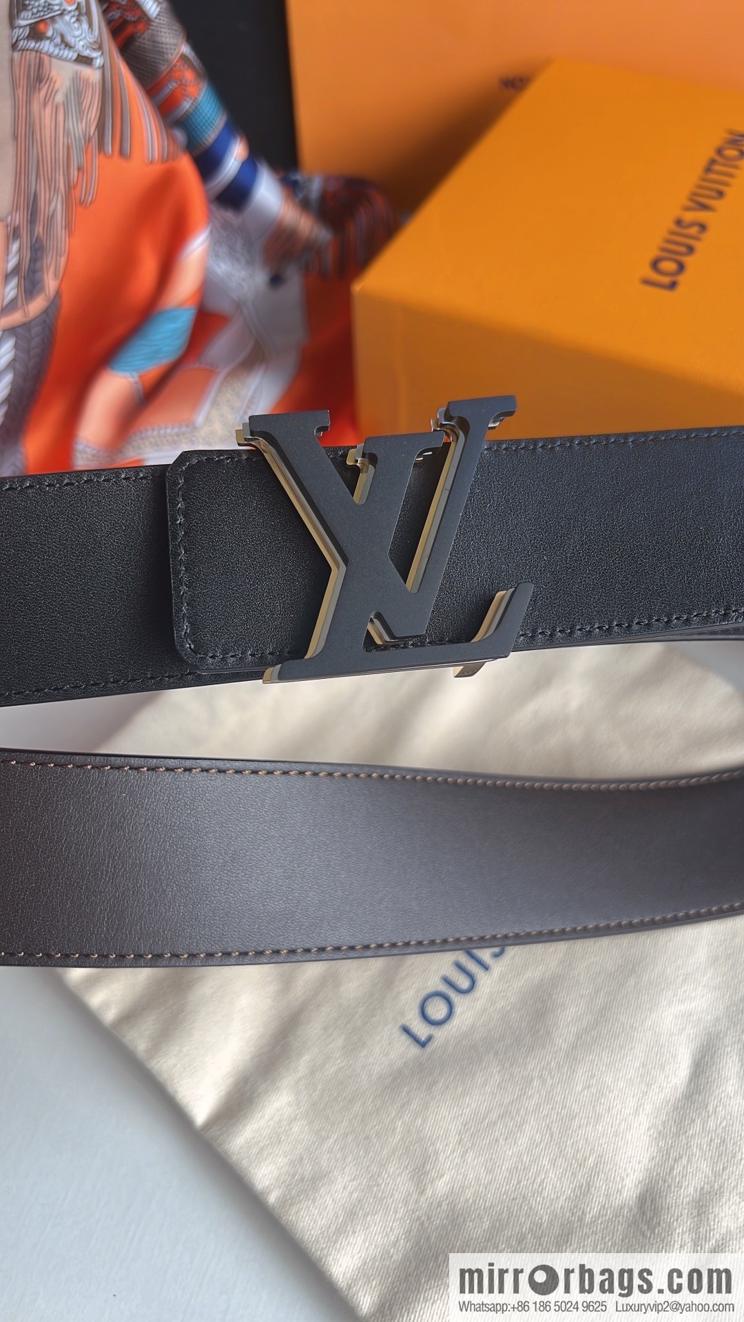 LV/Louis Vuitton, imported cowhide double-sided belt men 4.0cm