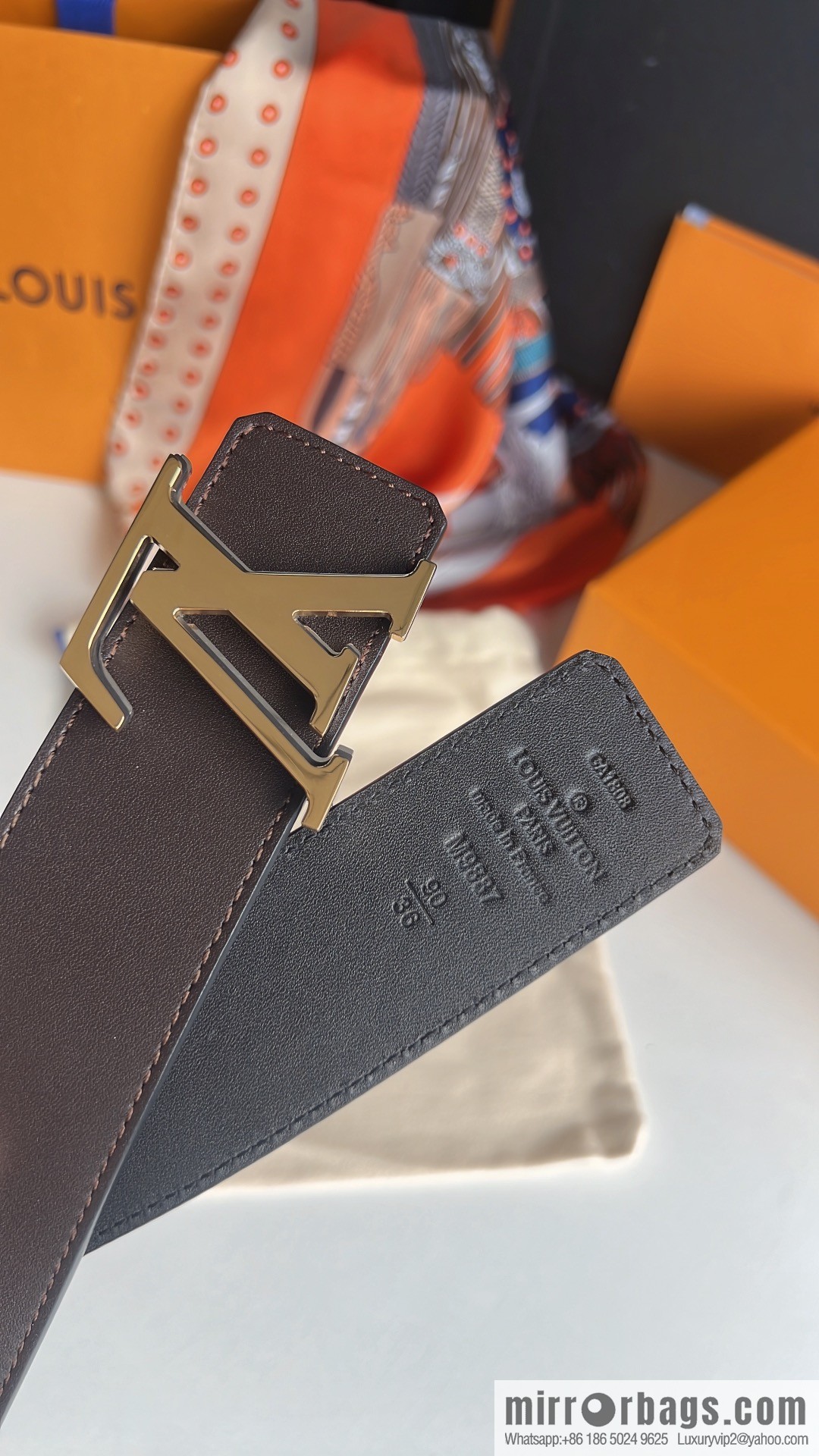 LV/Louis Vuitton, imported cowhide double-sided belt men 4.0cm