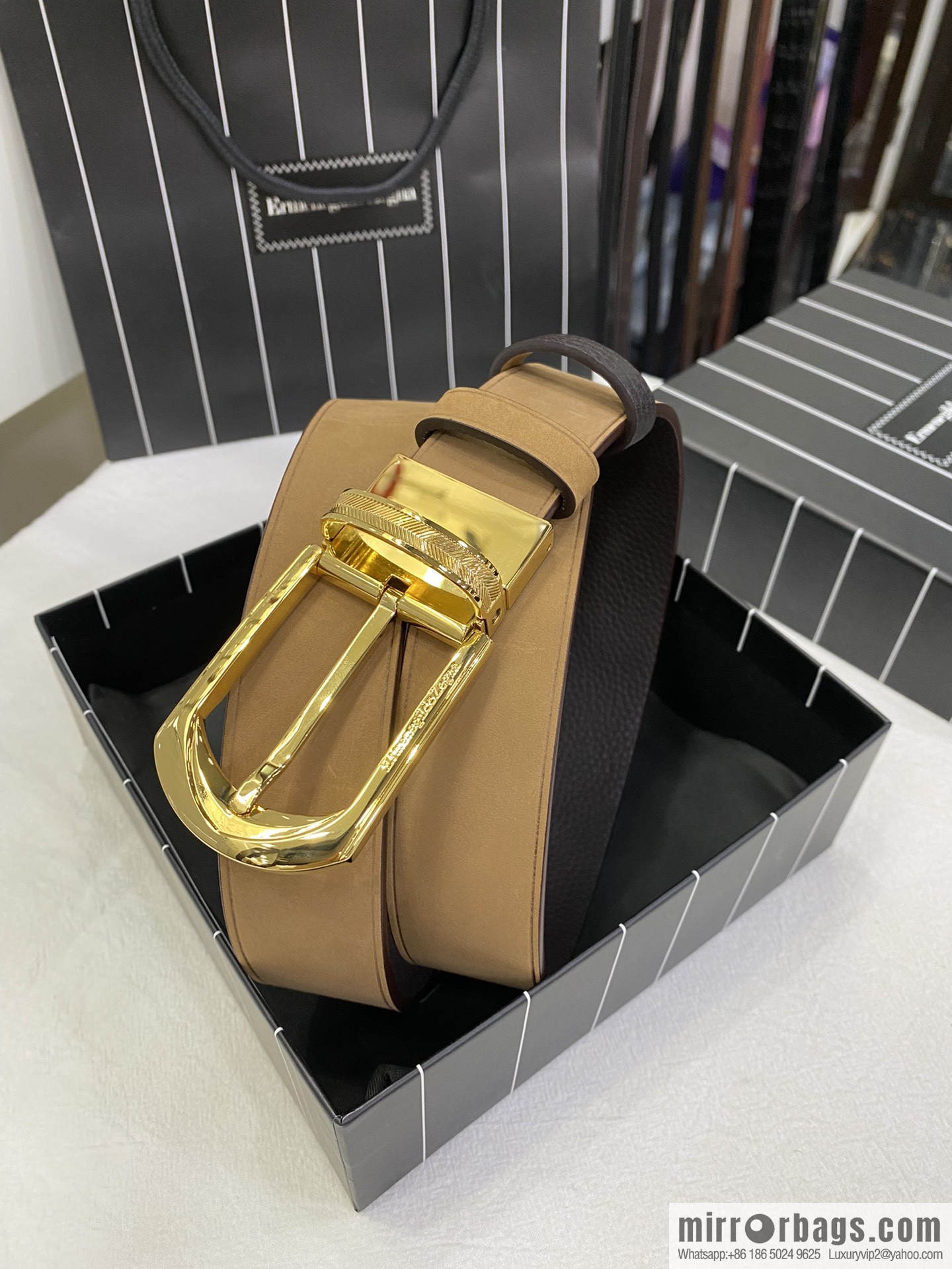 Ermengildo. Zein Zegna men's business leisure rotating pin buckle imported suede with cowhide belt 3.5cm