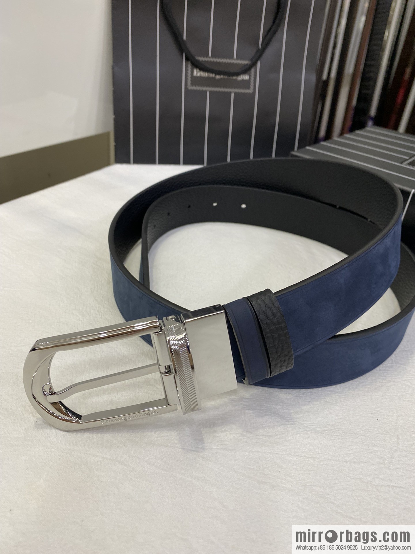 Ermengildo. Zein Zegna men's business leisure rotating pin buckle imported suede with cowhide belt 3.5cm