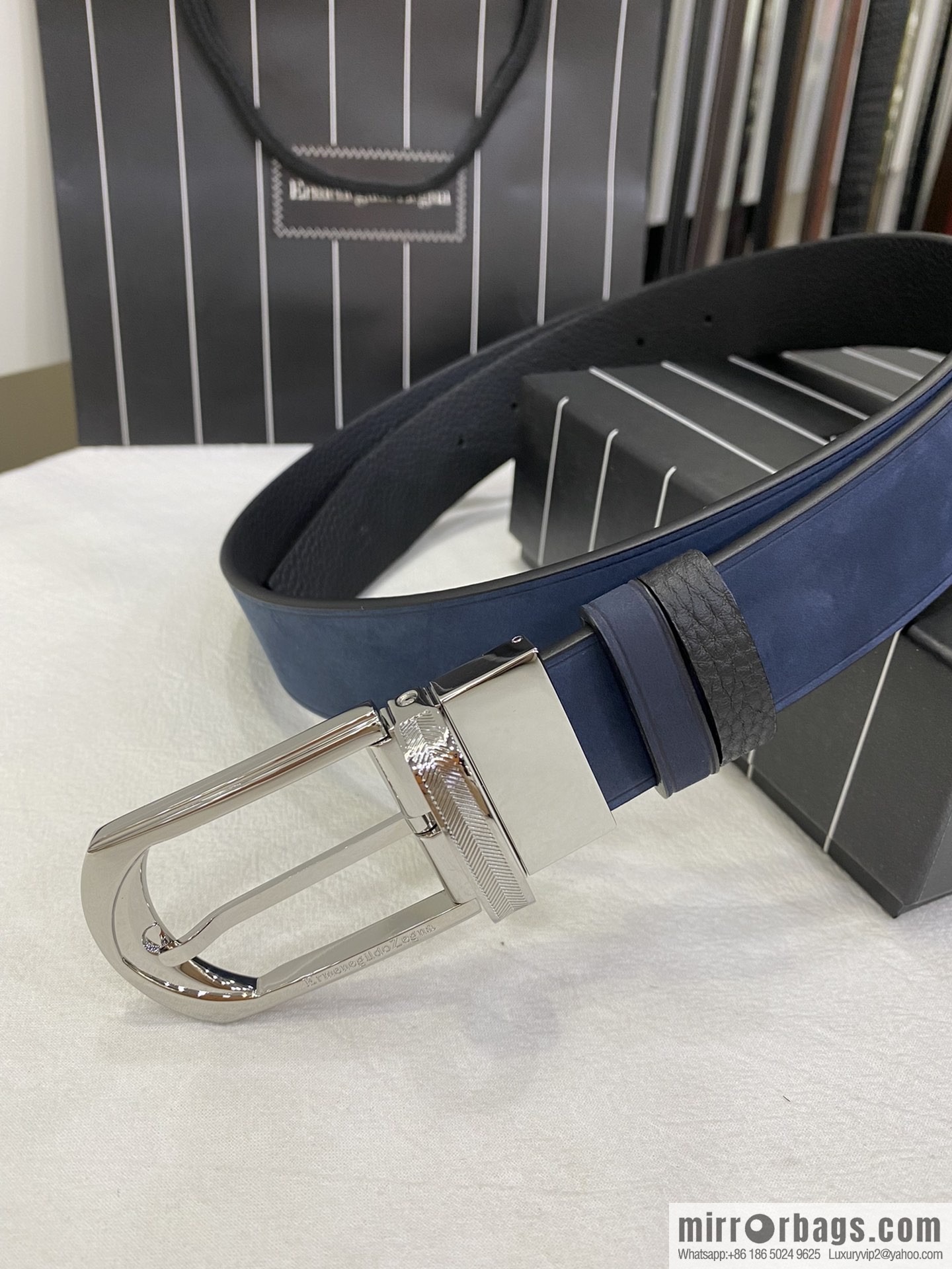 Ermengildo. Zein Zegna men's business leisure rotating pin buckle imported suede with cowhide belt 3.5cm