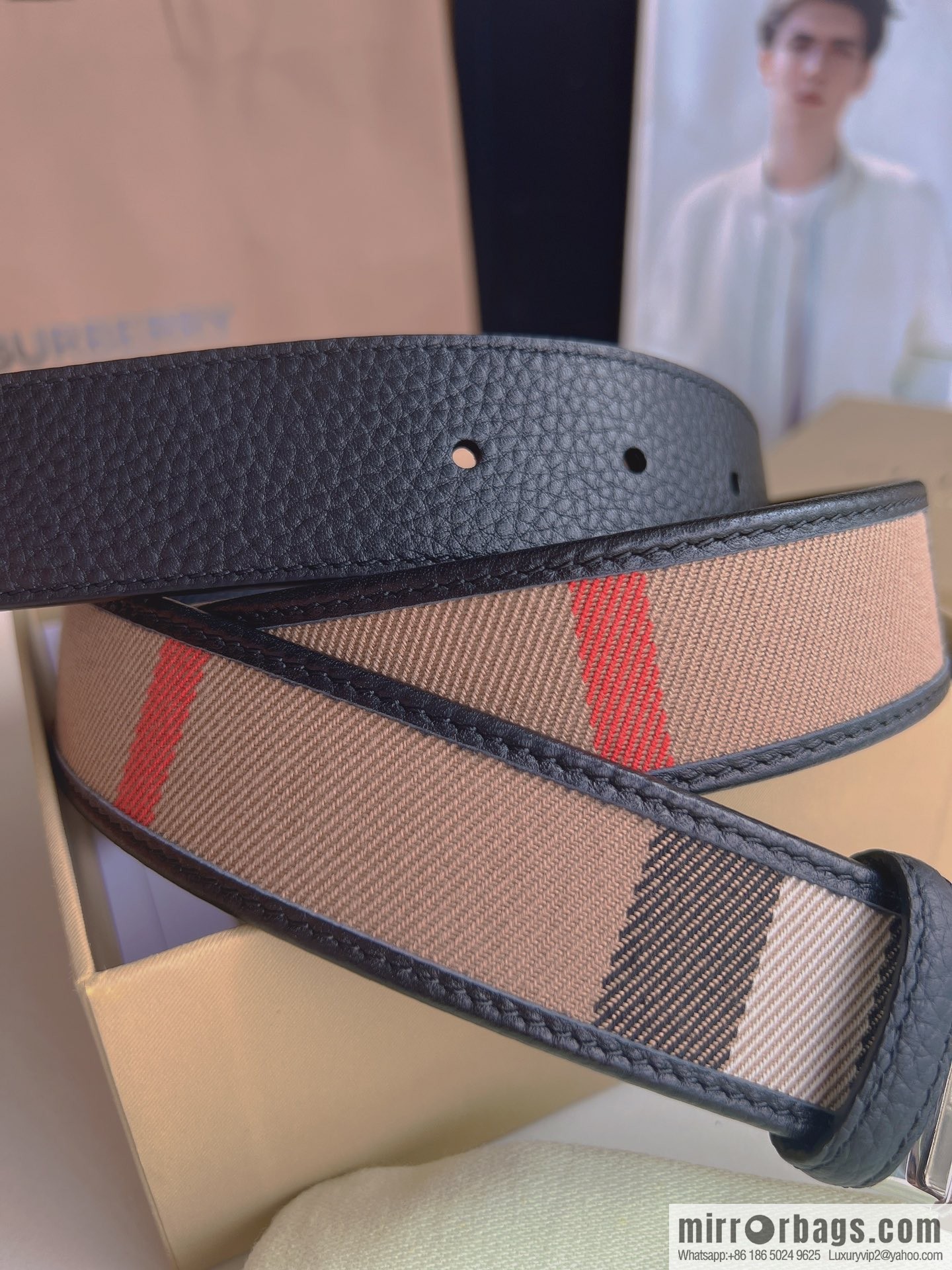 BURBERRY Burberry Italian Men's Brown Checkered Boutique Pure Copper Needle Metal Buckle Men's 3.5 Belt