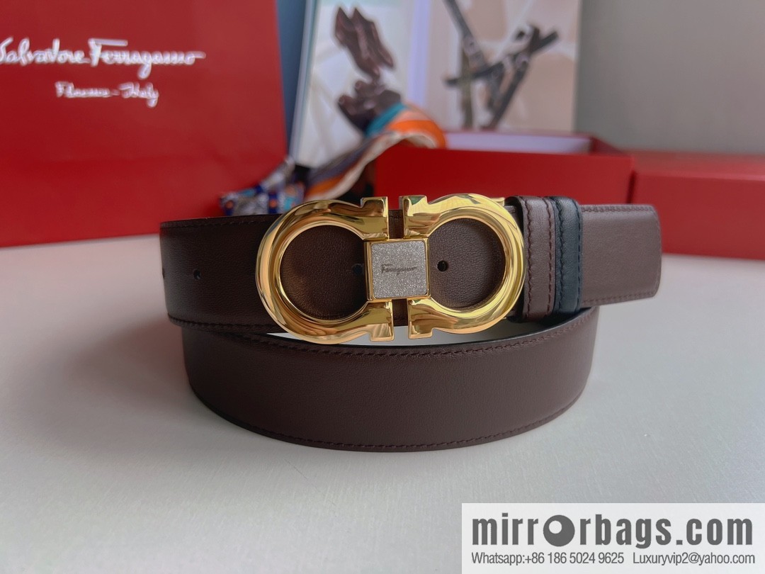 Ferragamo Ferragamo, boutique 8-character counter version metal buckle men's 3.5cm belt