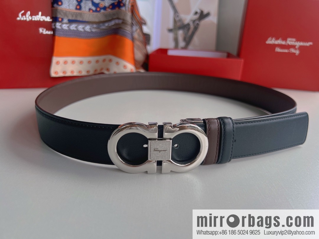 Ferragamo Ferragamo, boutique 8-character counter version metal buckle men's 3.5cm belt