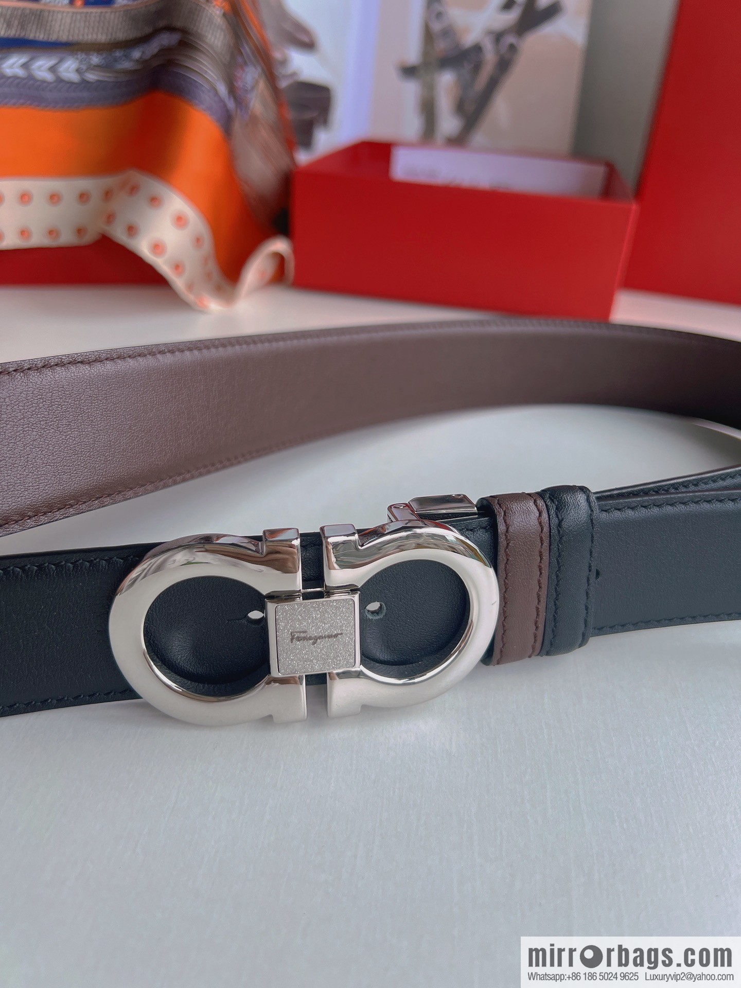 Ferragamo Ferragamo, boutique 8-character counter version metal buckle men's 3.5cm belt