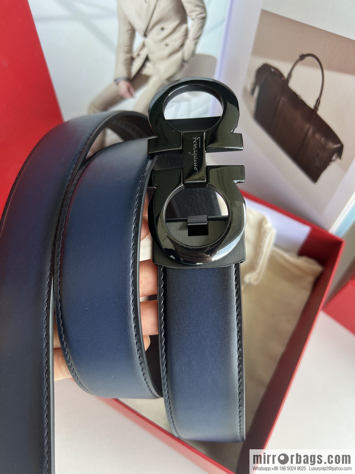 Ferragamo 8-figure metal buckle automatic men's 3.5cm belt