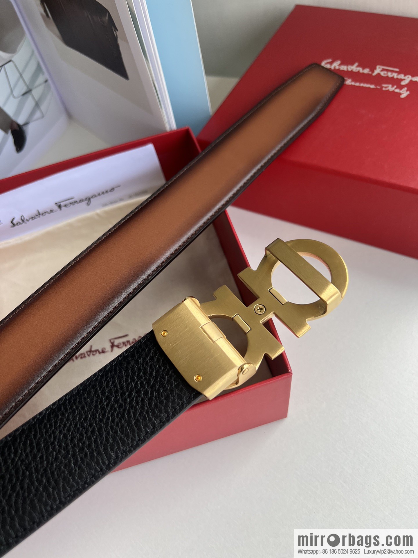 Ferragamo 8-figure metal buckle automatic men's 3.5cm belt